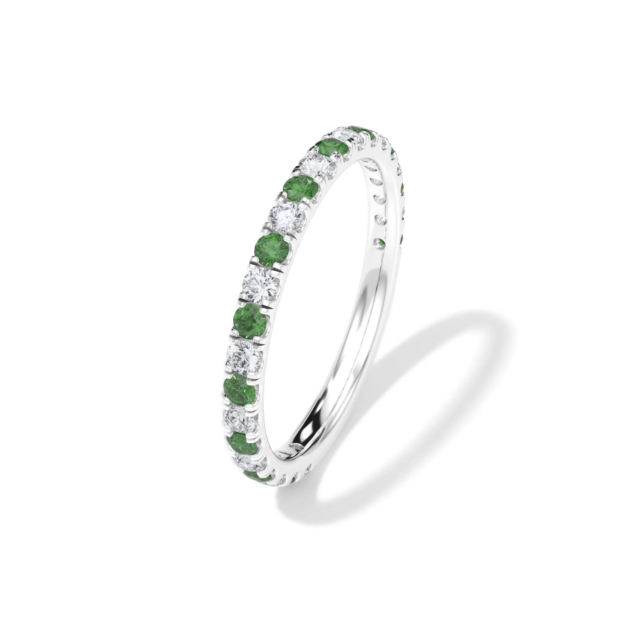 1/3 CT. Tw. Lab Grown Diamond & Lab-Created Emerald Anniversary Band Ring Platinum White Size 5 3mm - Image 4