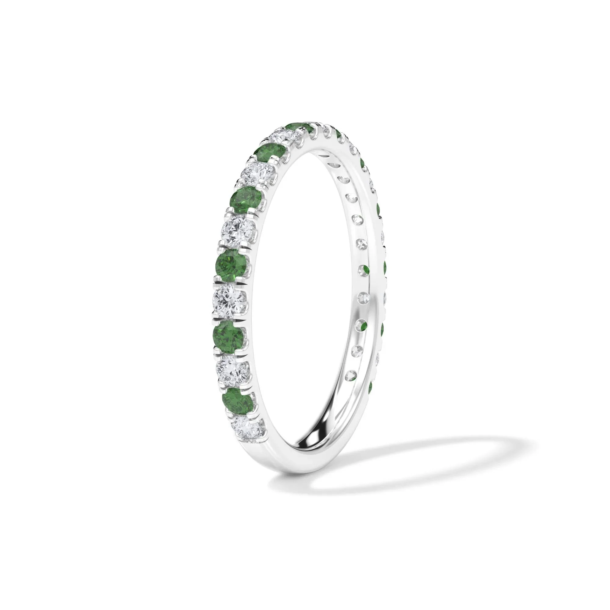 1/3 CT. Tw. Lab Grown Diamond & Lab-Created Emerald Anniversary Band Ring Platinum White Size 5.5 3mm - Image 3