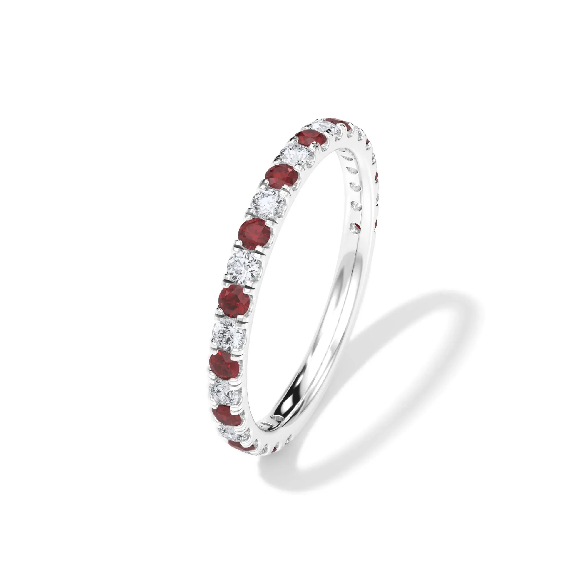 1/3 CT. Tw. Lab Grown Diamond & Lab-Created Ruby Anniversary Band Ring Platinum White Size 4 3mm - Image 4