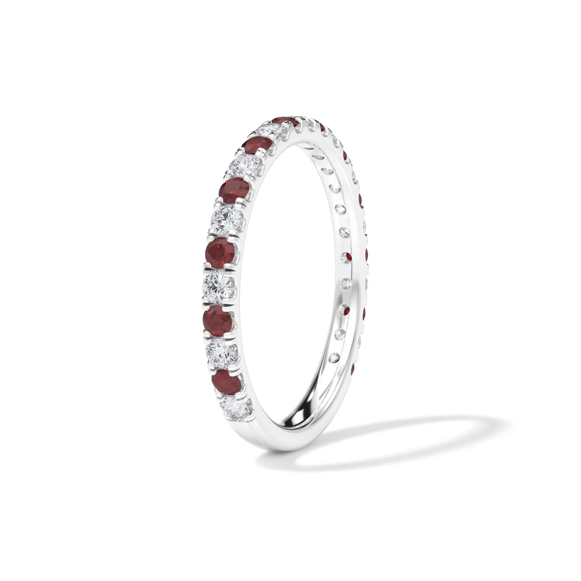 1/3 CT. Tw. Lab Grown Diamond & Lab-Created Ruby Anniversary Band Ring Platinum White Size 7 3mm - Image 3