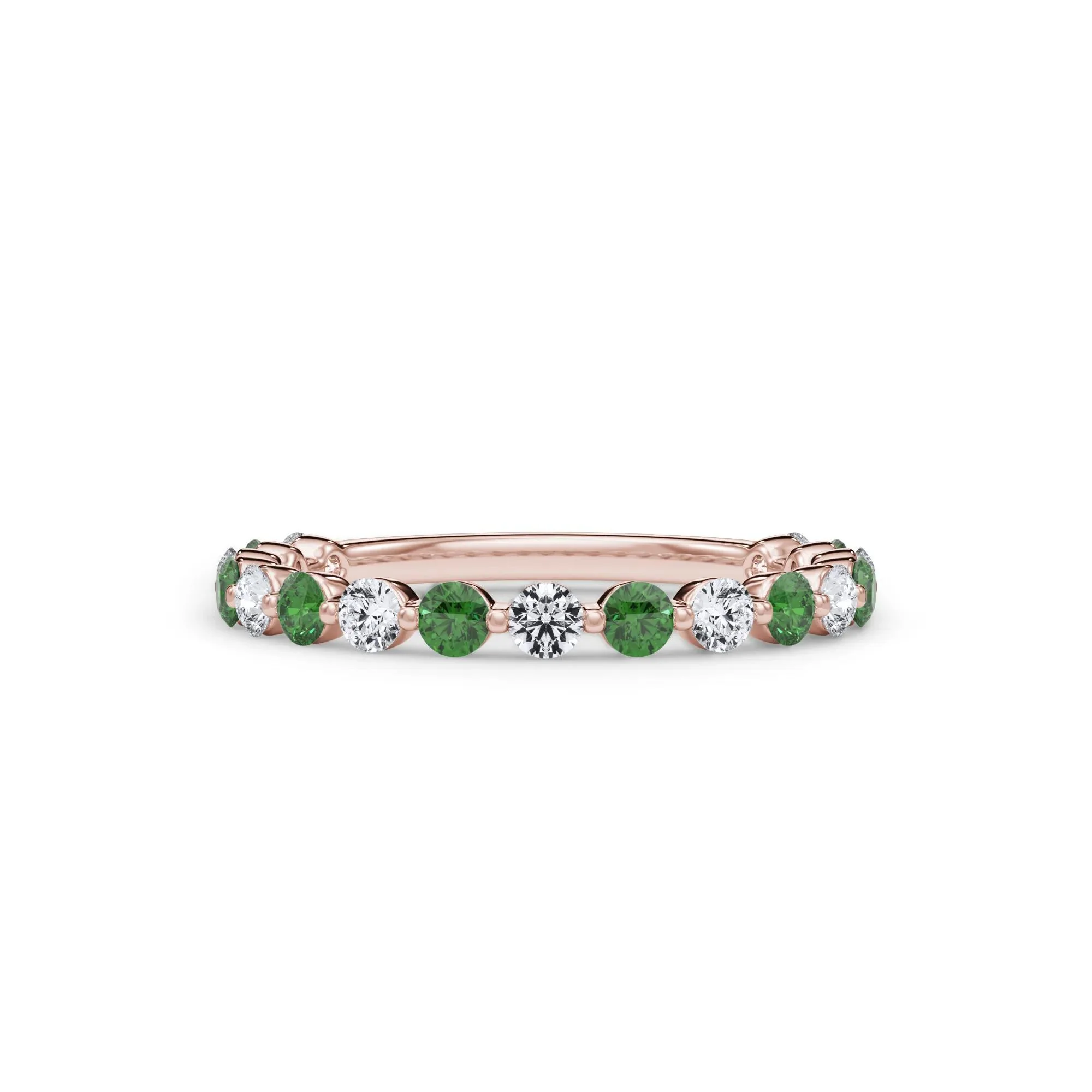 1/3 CT. Tw. Lab Grown Diamond & Lab-Created Emerald Half Eternity Anniversary Band Ring 14K Rose Gold Size 5 3mm