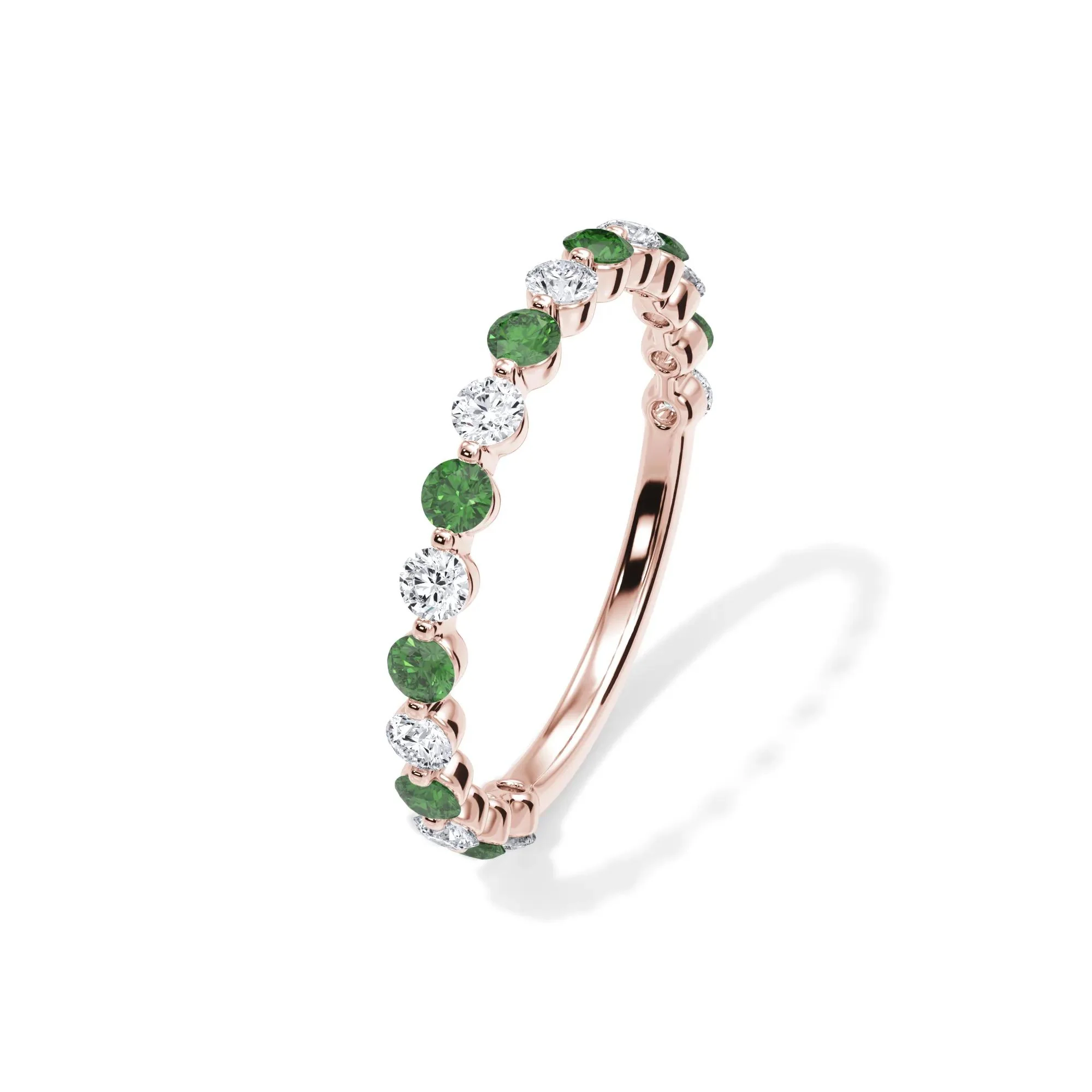 1/3 CT. Tw. Lab Grown Diamond & Lab-Created Emerald Half Eternity Anniversary Band Ring 14K Rose Gold Size 5 3mm - Image 4