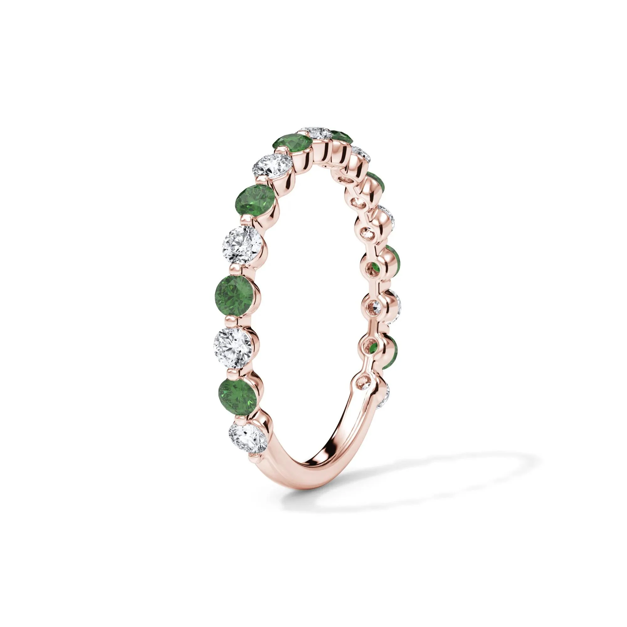 1/3 CT. Tw. Lab Grown Diamond & Lab-Created Emerald Half Eternity Anniversary Band Ring 14K Rose Gold Size 5.5 3mm - Image 3