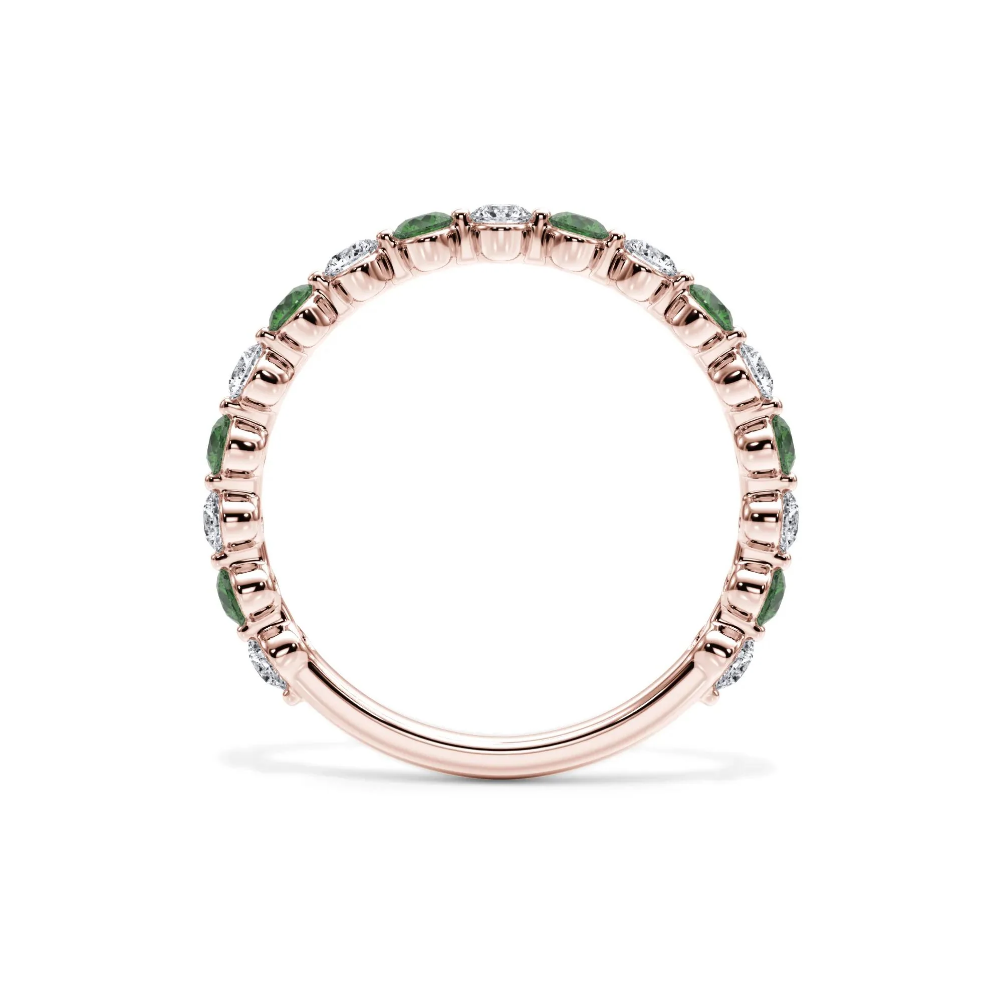1/3 CT. Tw. Lab Grown Diamond & Lab-Created Emerald Half Eternity Anniversary Band Ring 14K Rose Gold Size 8 3mm - Image 2