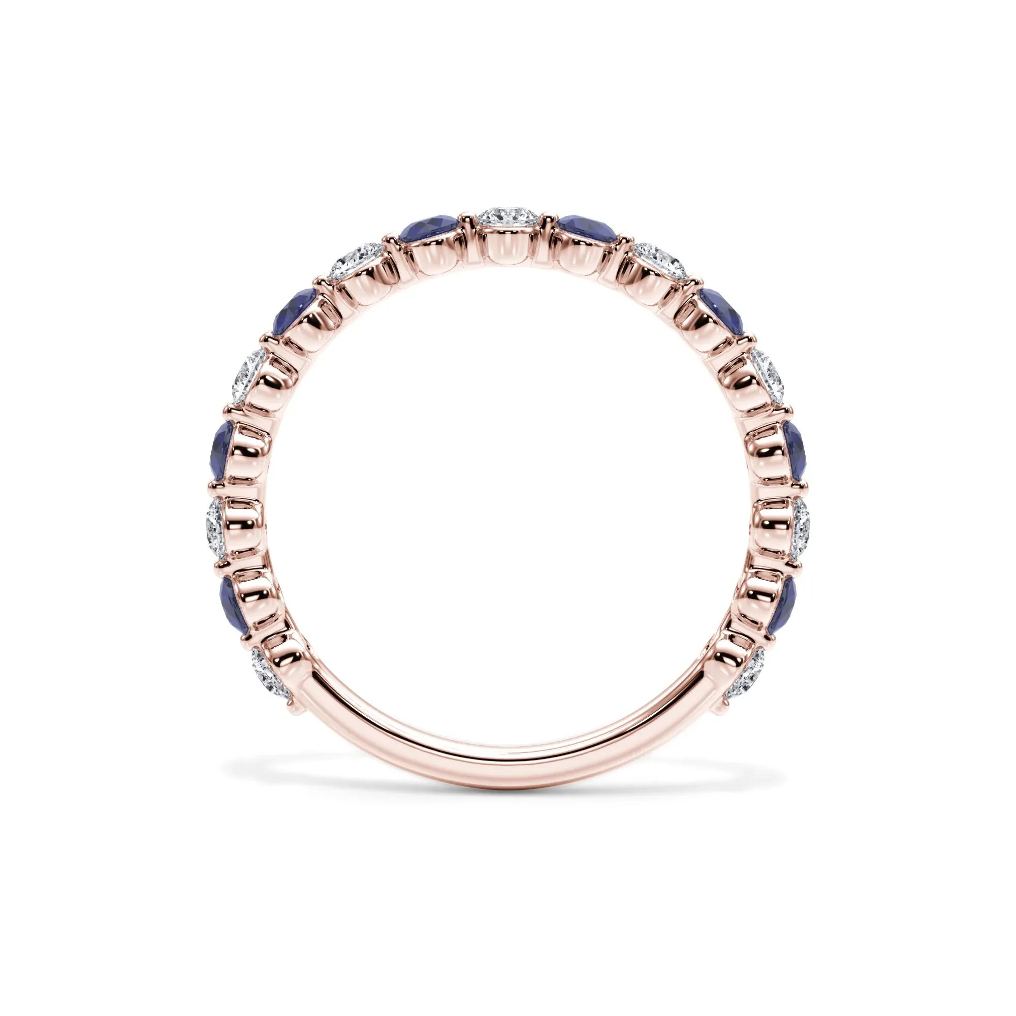 1/3 CT. Tw. Lab Grown Diamond & Lab-Created Sapphire Half Eternity Anniversary Band Ring 14K Rose Gold Size 4 3mm - Image 2