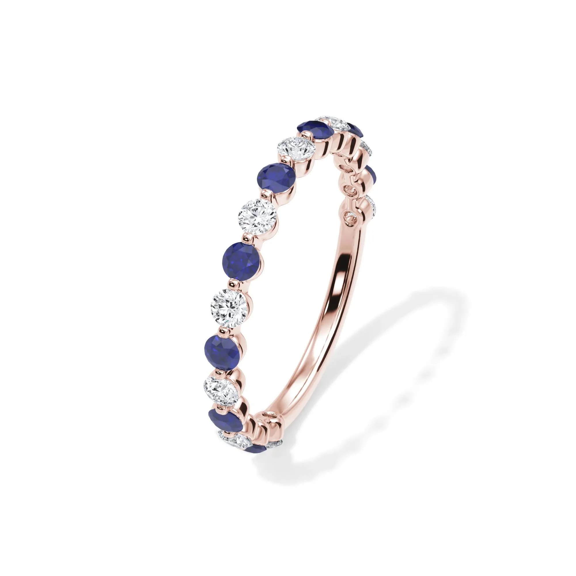 1/3 CT. Tw. Lab Grown Diamond & Lab-Created Sapphire Half Eternity Anniversary Band Ring 14K Rose Gold Size 5 3mm - Image 4