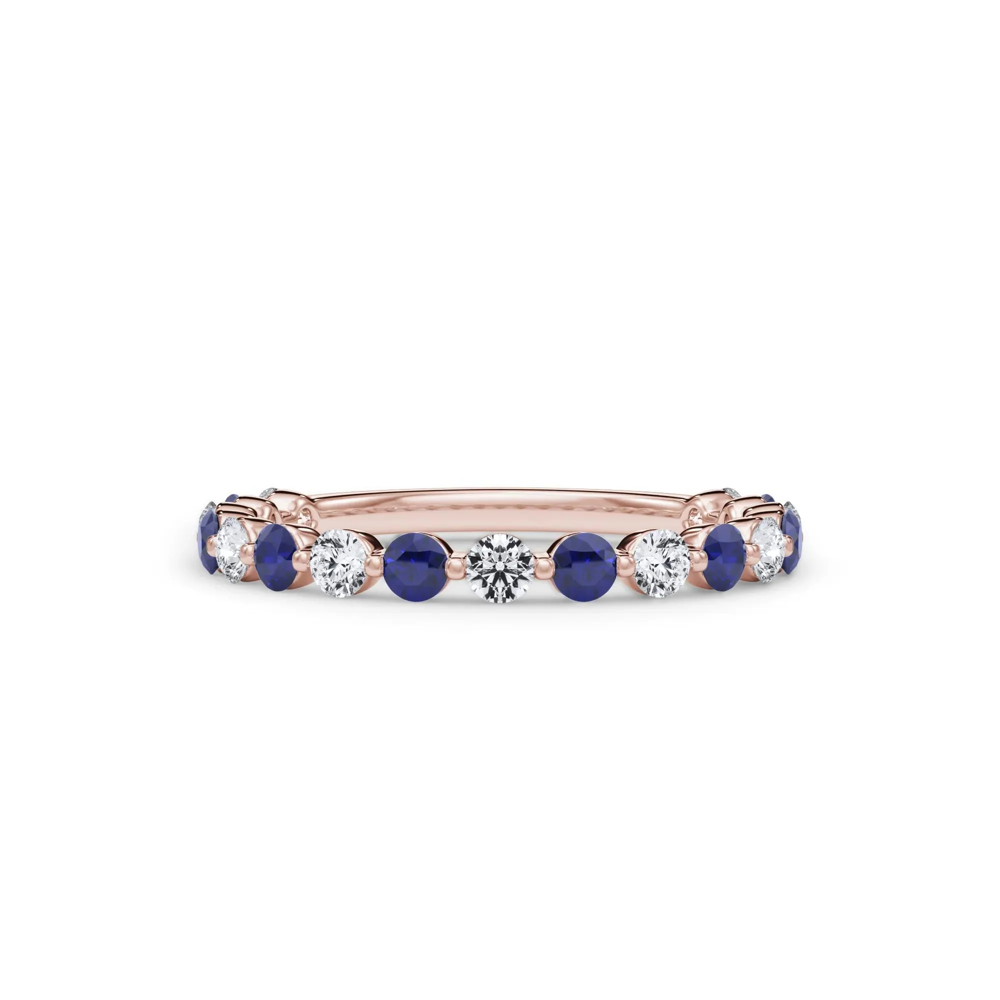 1/3 CT. Tw. Lab Grown Diamond & Lab-Created Sapphire Half Eternity Anniversary Band Ring 14K Rose Gold Size 8.5 3mm