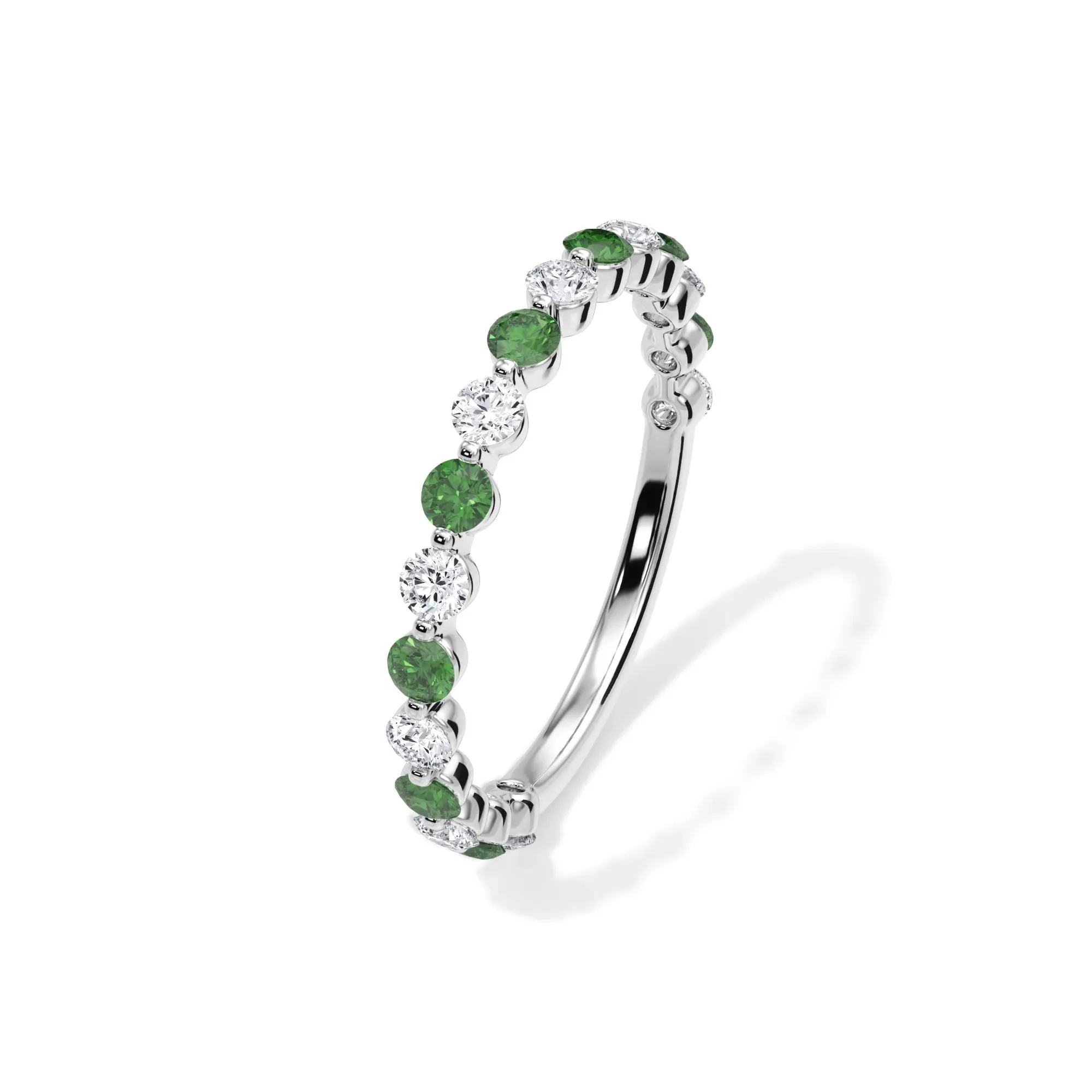 1/3 CT. Tw. Lab Grown Diamond & Lab-Created Emerald Half Eternity Anniversary Band Ring 14K White Gold Size 4 3mm - Image 4