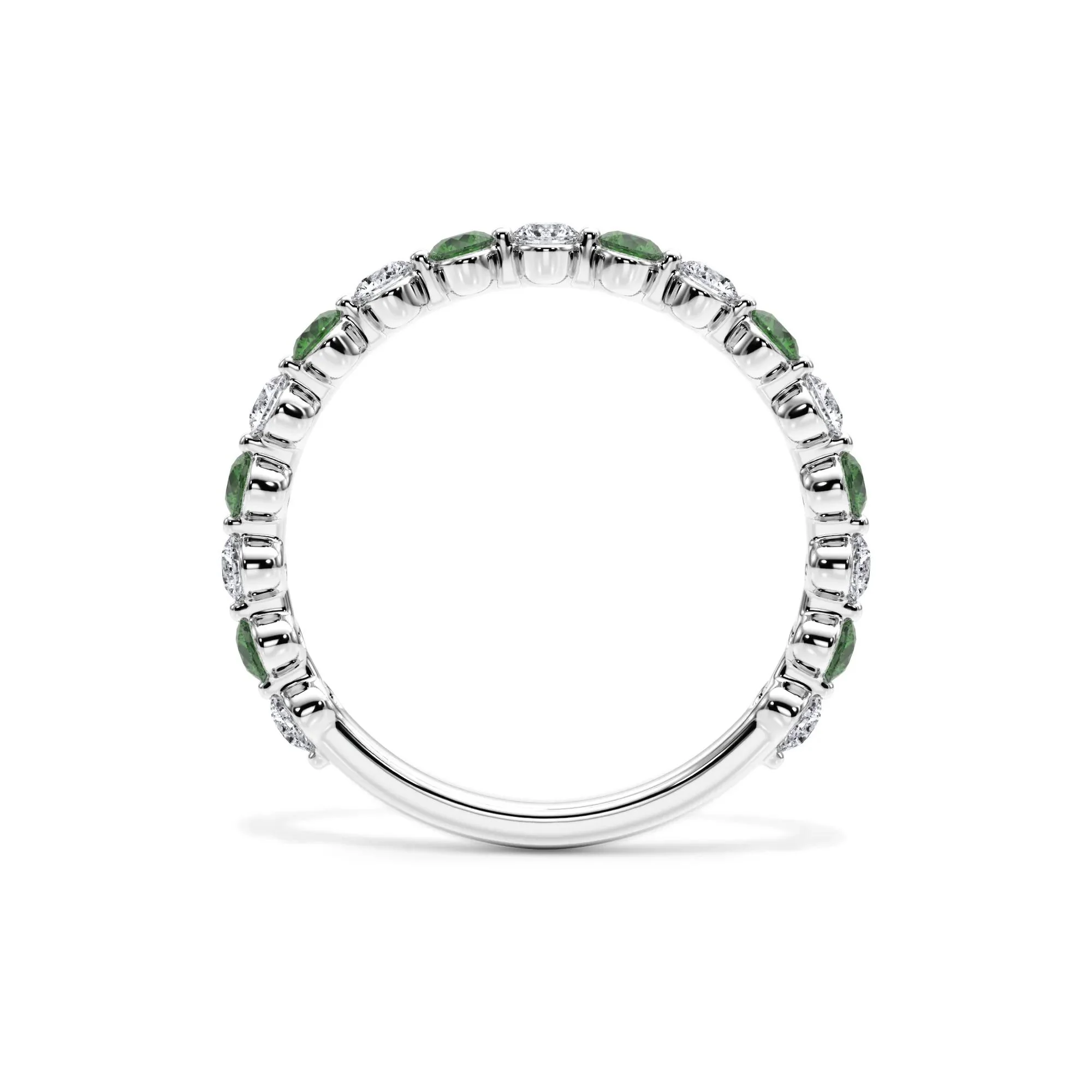1/3 CT. Tw. Lab Grown Diamond & Lab-Created Emerald Half Eternity Anniversary Band Ring 14K White Gold Size 5.5 3mm - Image 2