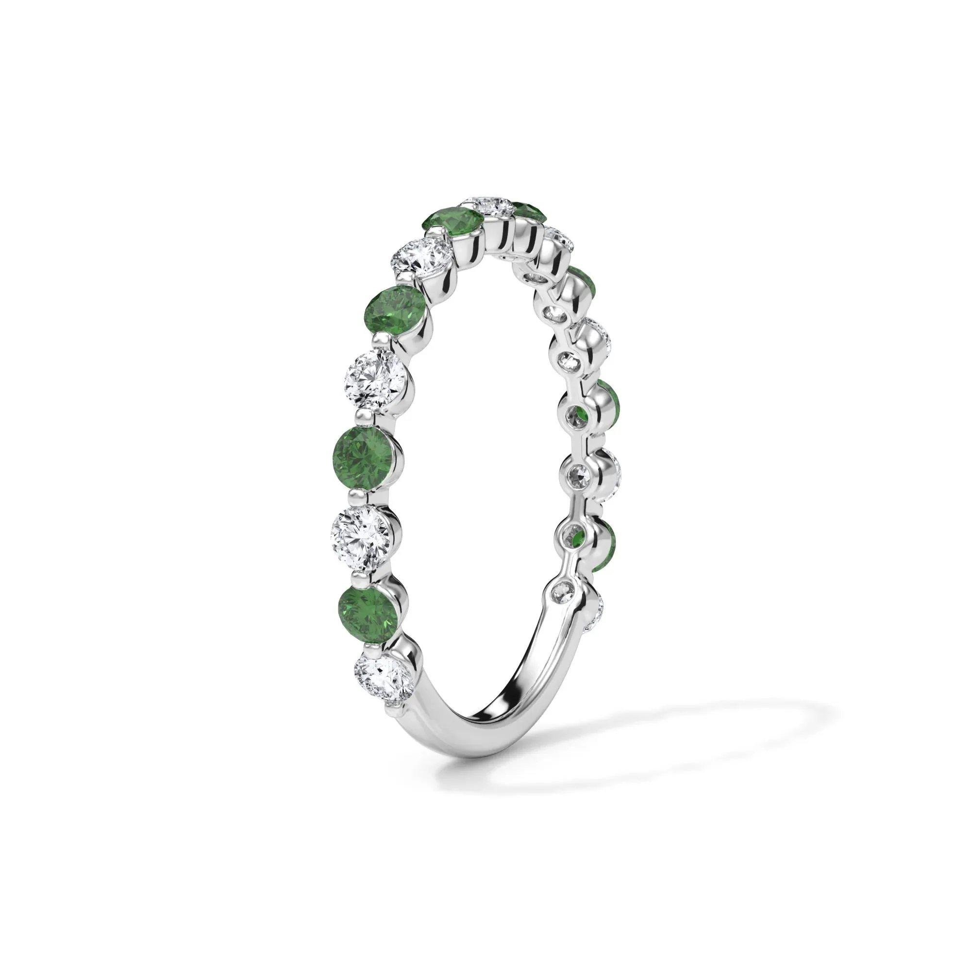 1/3 CT. Tw. Lab Grown Diamond & Lab-Created Emerald Half Eternity Anniversary Band Ring 14K White Gold Size 6 3mm - Image 3