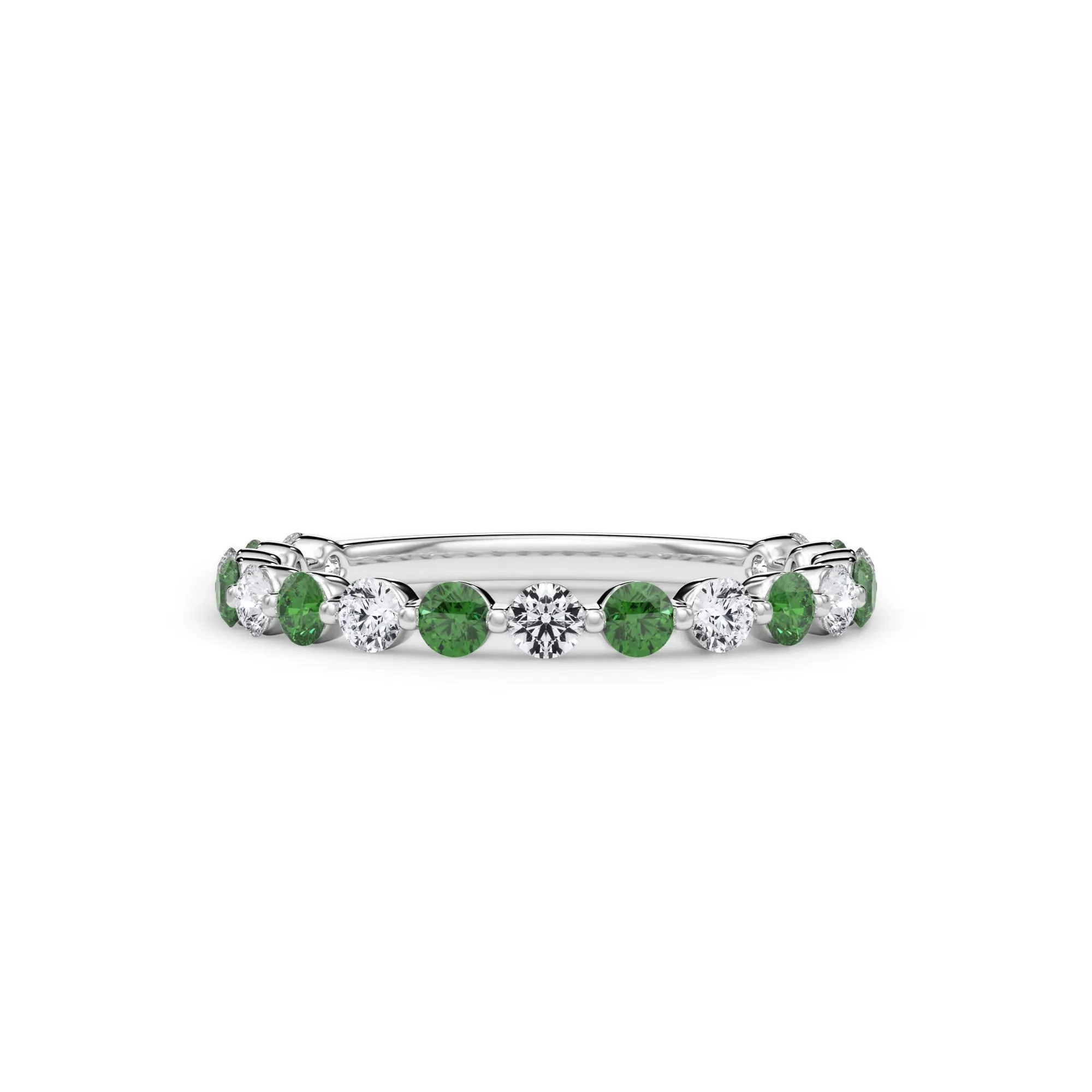1/3 CT. Tw. Lab Grown Diamond & Lab-Created Emerald Half Eternity Anniversary Band Ring 14K White Gold Size 8.5 3mm