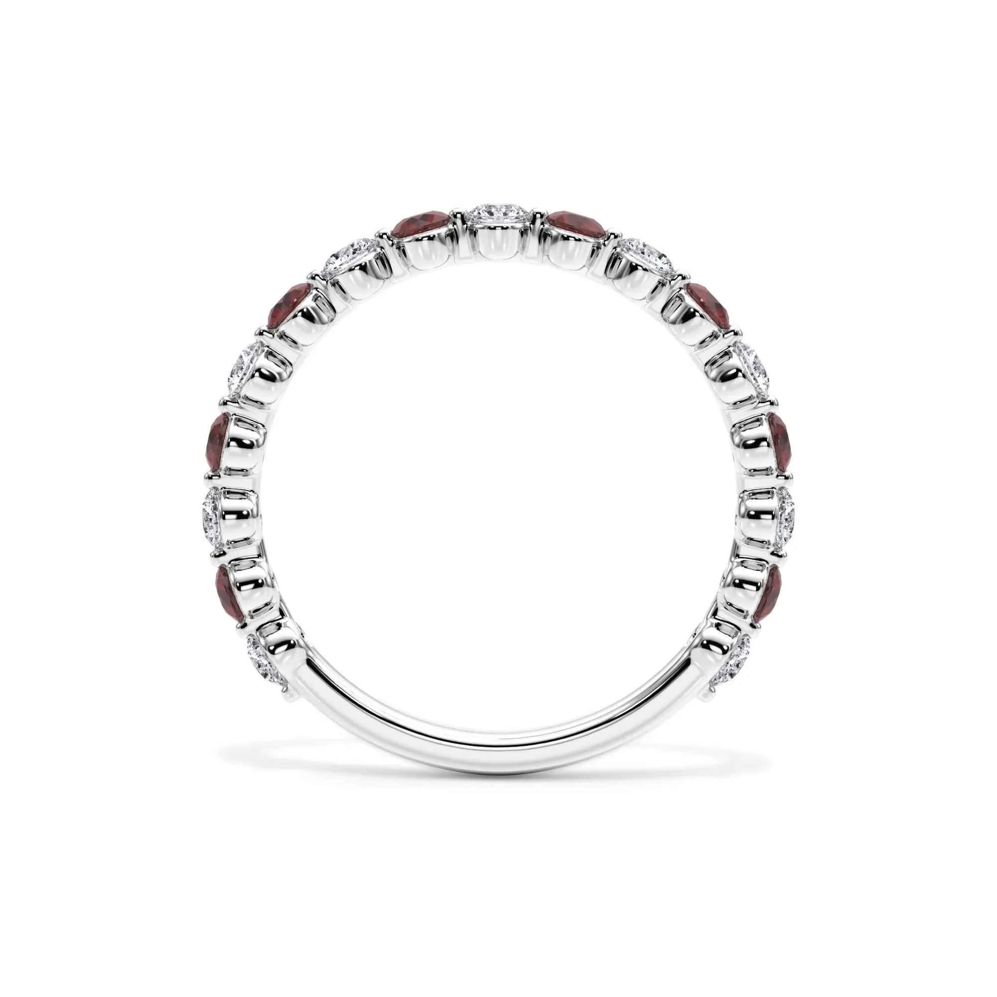 1/3 CT. Tw. Lab Grown Diamond & Lab-Created Ruby Half Eternity Anniversary Band Ring 14K White Gold Size 4 3mm - Image 2