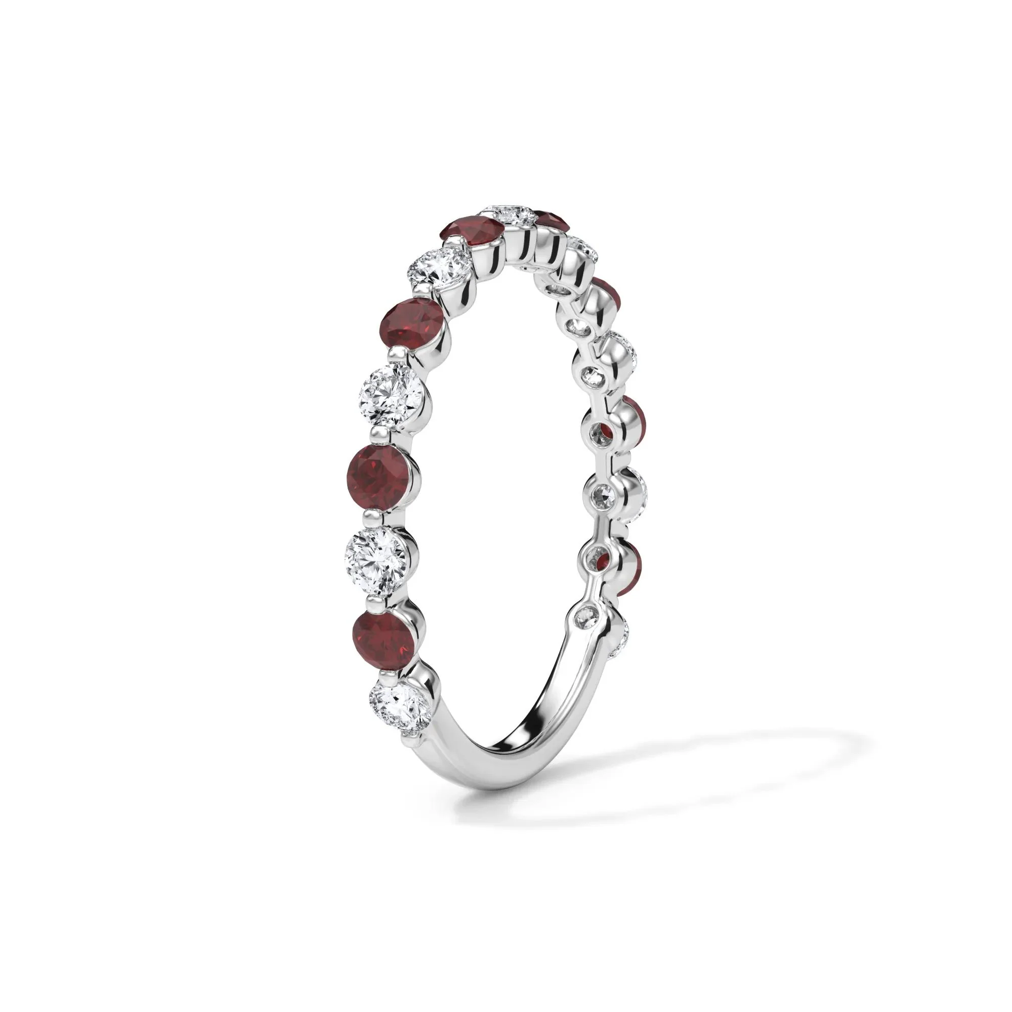 1/3 CT. Tw. Lab Grown Diamond & Lab-Created Ruby Half Eternity Anniversary Band Ring 14K White Gold Size 7.5 3mm - Image 3