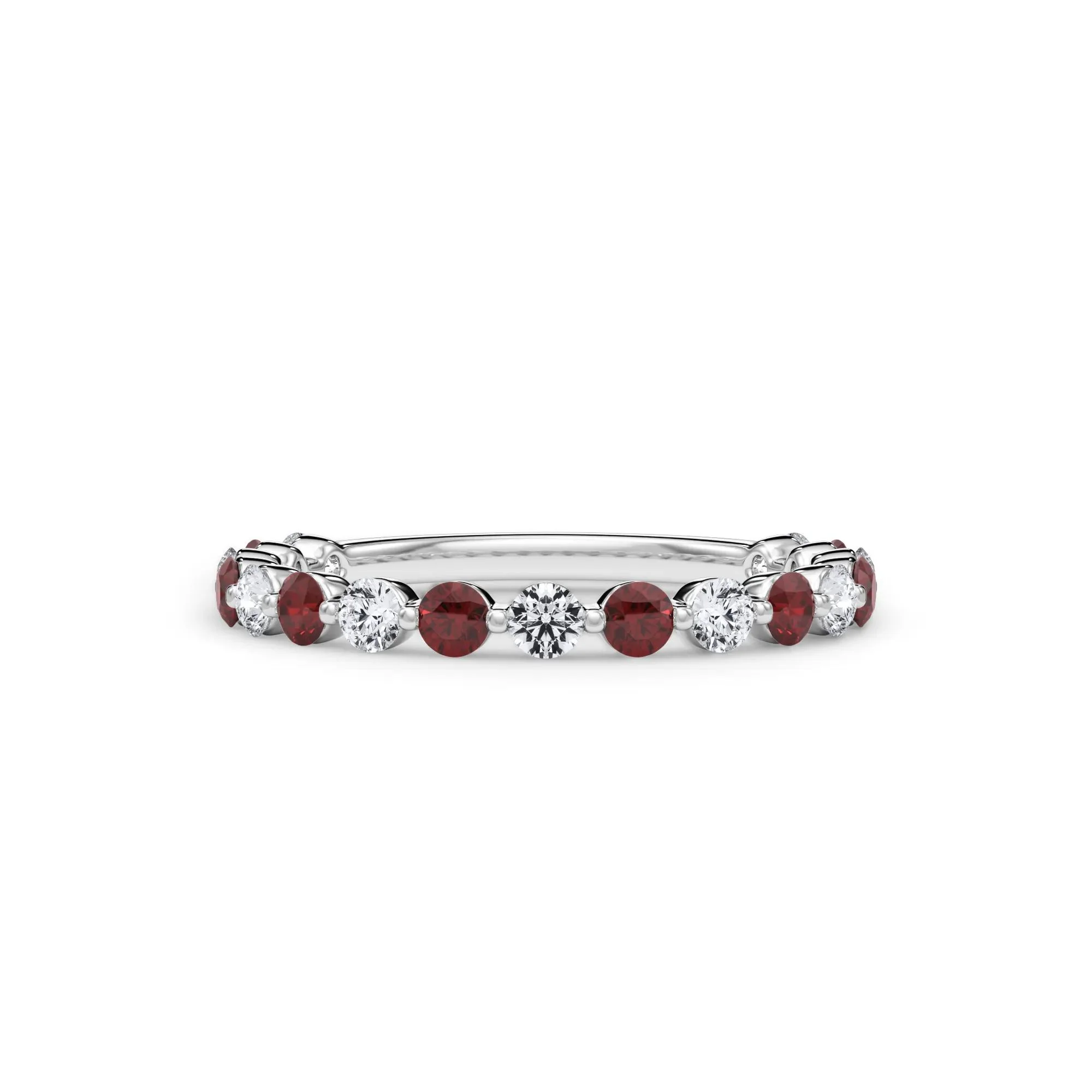 1/3 CT. Tw. Lab Grown Diamond & Lab-Created Ruby Half Eternity Anniversary Band Ring 14K White Gold Size 9 3mm