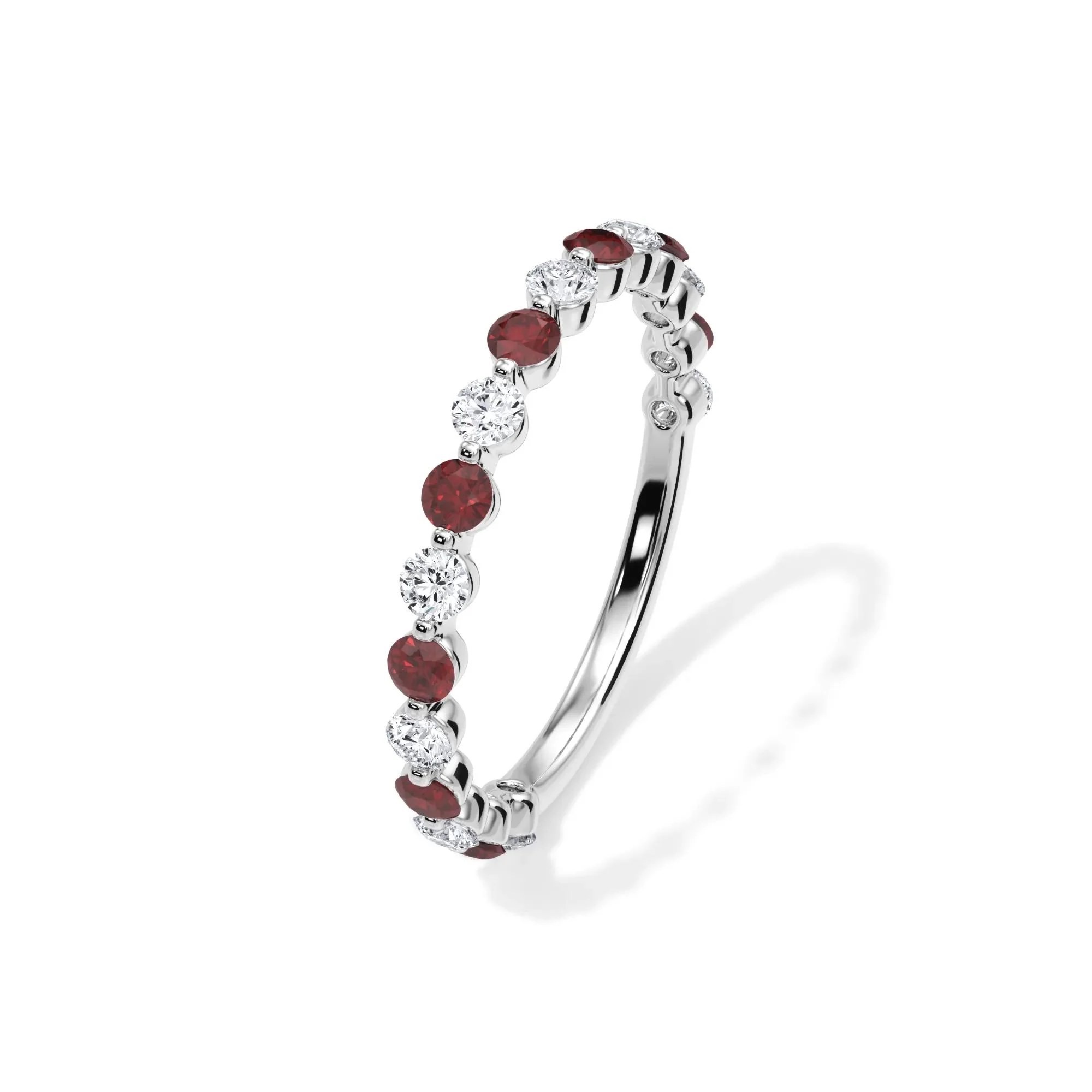 1/3 CT. Tw. Lab Grown Diamond & Lab-Created Ruby Half Eternity Anniversary Band Ring 14K White Gold Size 9 3mm - Image 4