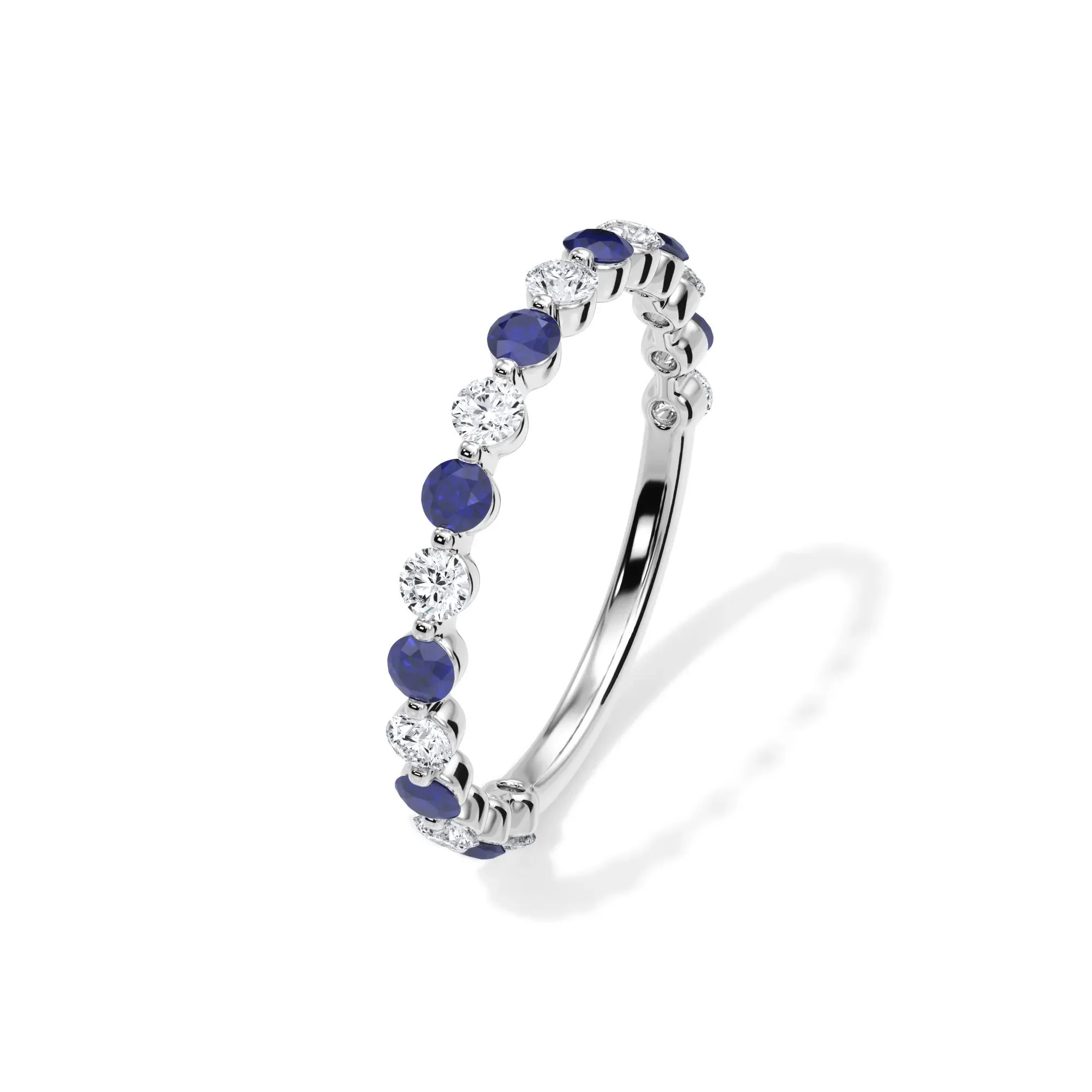 1/3 CT. Tw. Lab Grown Diamond & Lab-Created Sapphire Half Eternity Anniversary Band Ring 14K White Gold Size 8 3mm - Image 4