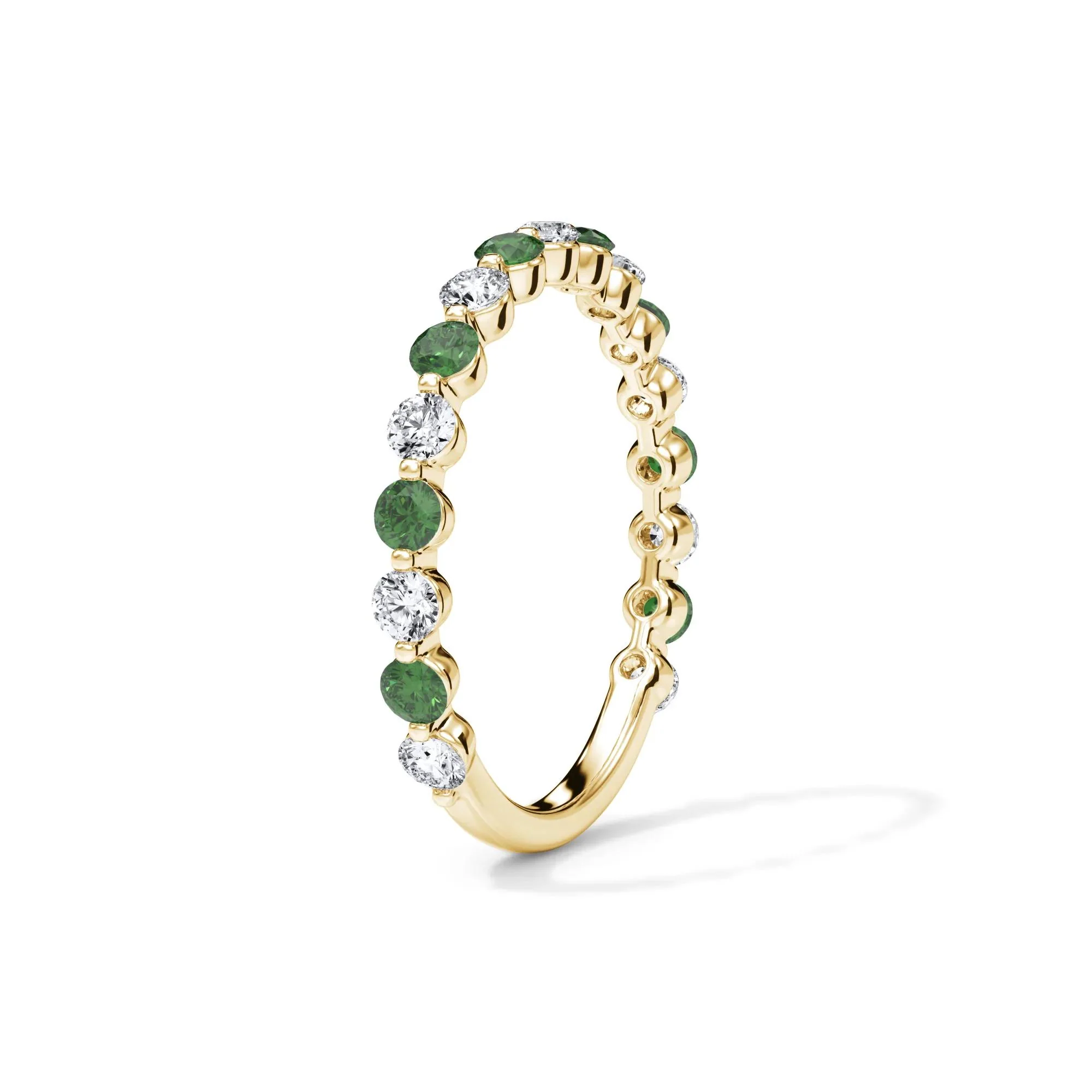 1/3 CT. Tw. Lab Grown Diamond & Lab-Created Emerald Half Eternity Anniversary Band Ring 14K Yellow Gold Size 4 3mm - Image 3