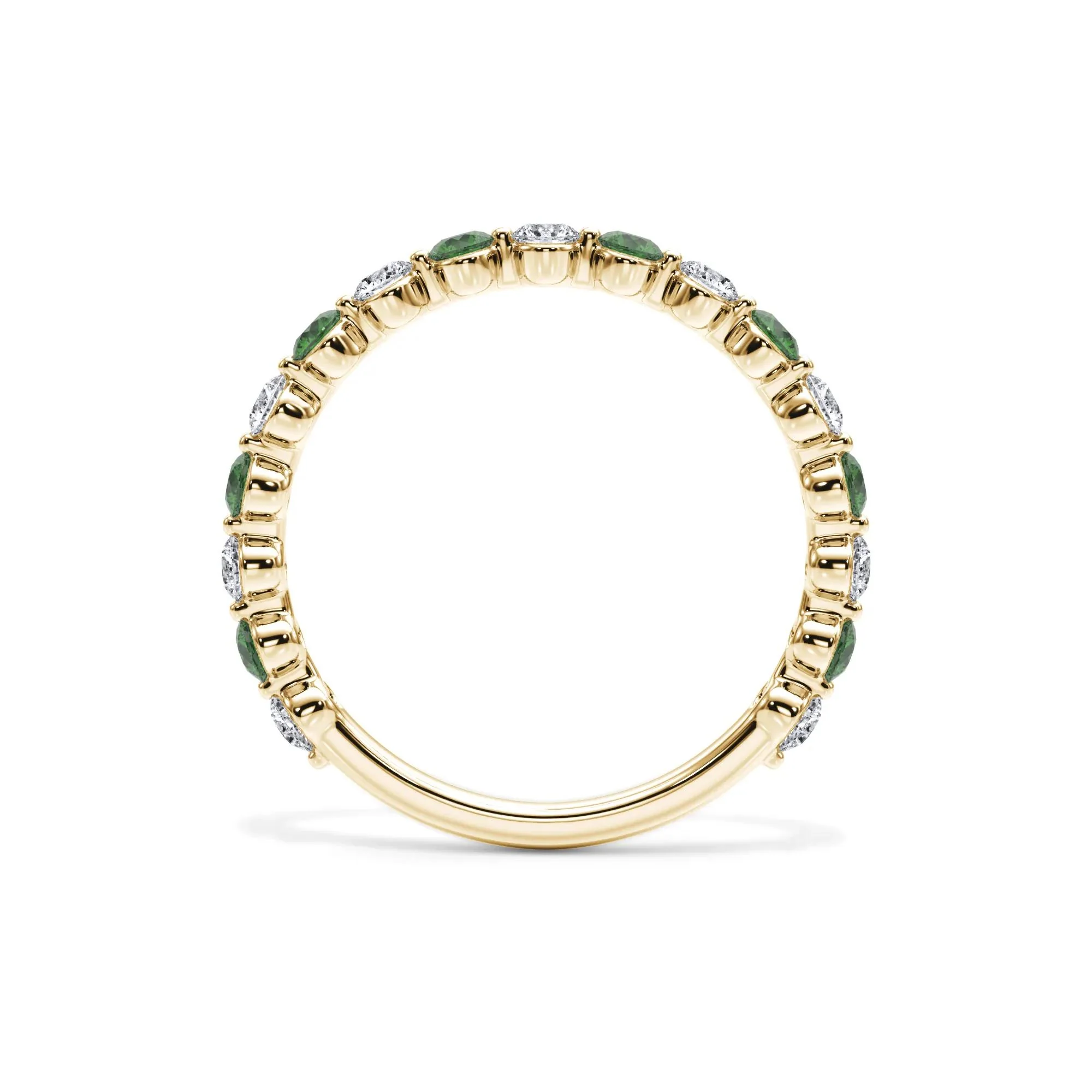 1/3 CT. Tw. Lab Grown Diamond & Lab-Created Emerald Half Eternity Anniversary Band Ring 14K Yellow Gold Size 4.5 3mm - Image 2