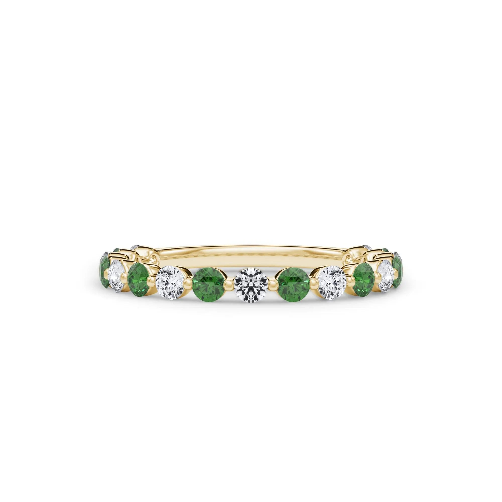 1/3 CT. Tw. Lab Grown Diamond & Lab-Created Emerald Half Eternity Anniversary Band Ring 14K Yellow Gold Size 8 3mm
