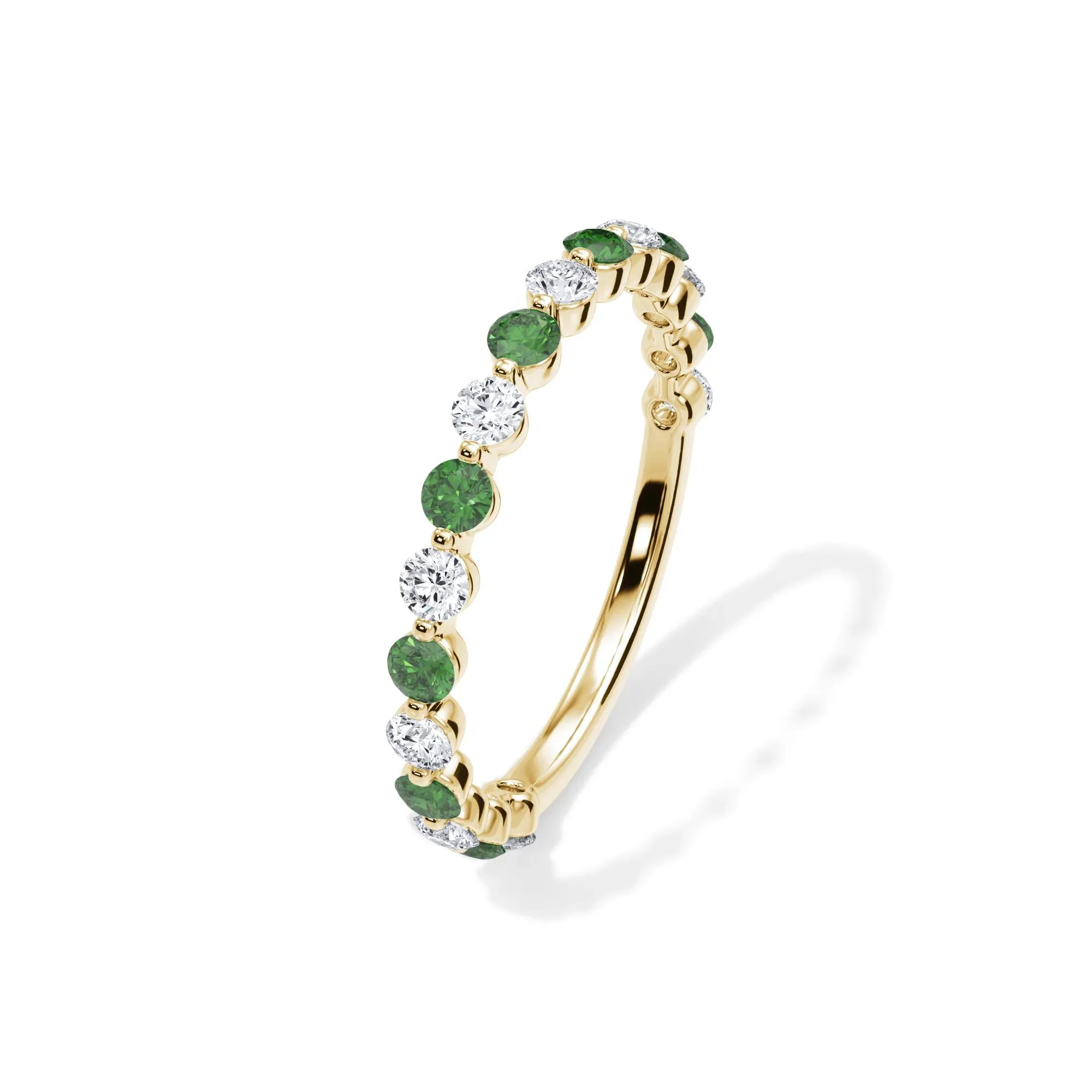 1/3 CT. Tw. Lab Grown Diamond & Lab-Created Emerald Half Eternity Anniversary Band Ring 14K Yellow Gold Size 8 3mm - Image 4
