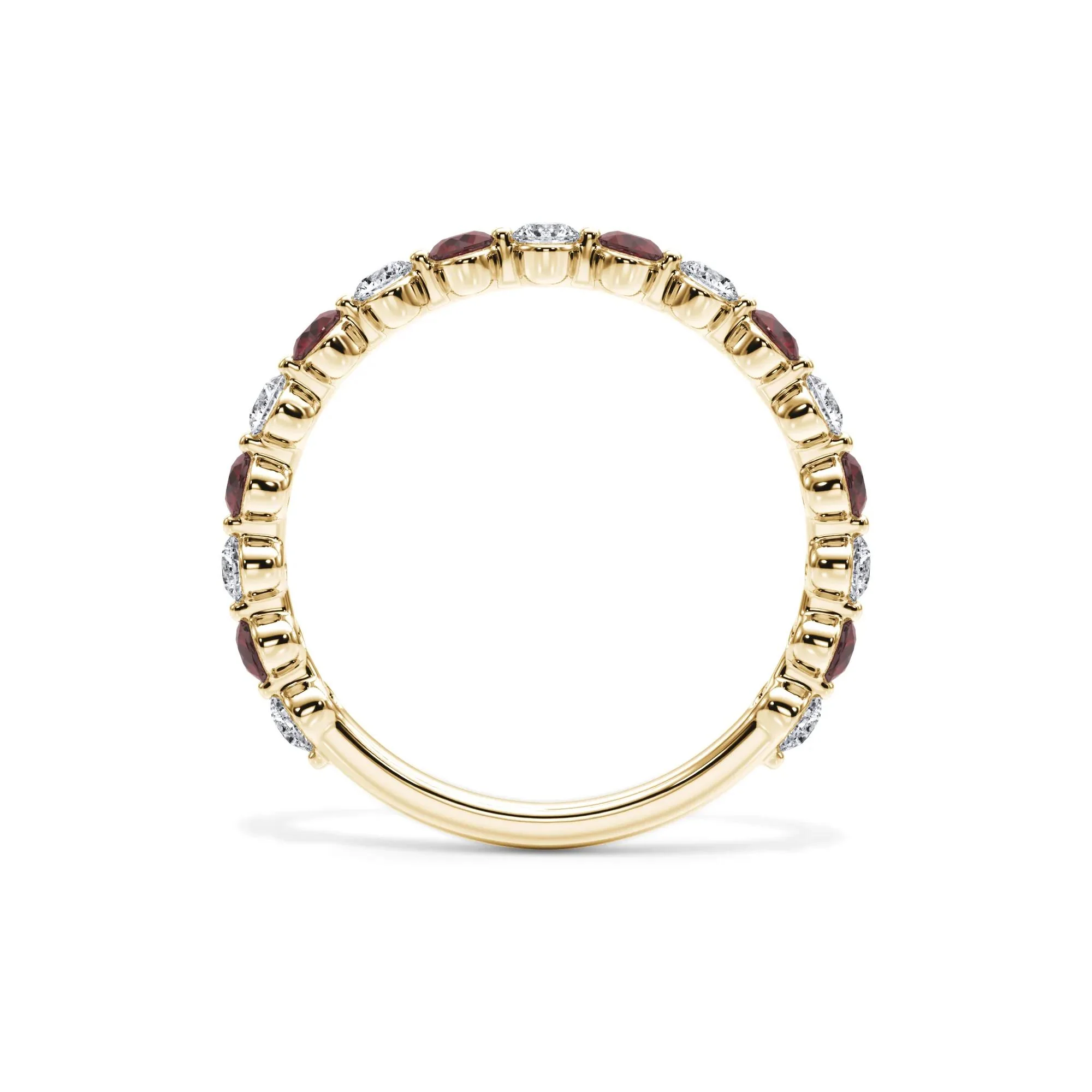 1/3 CT. Tw. Lab Grown Diamond & Lab-Created Ruby Half Eternity Anniversary Band Ring 14K Yellow Gold Size 4 3mm - Image 2