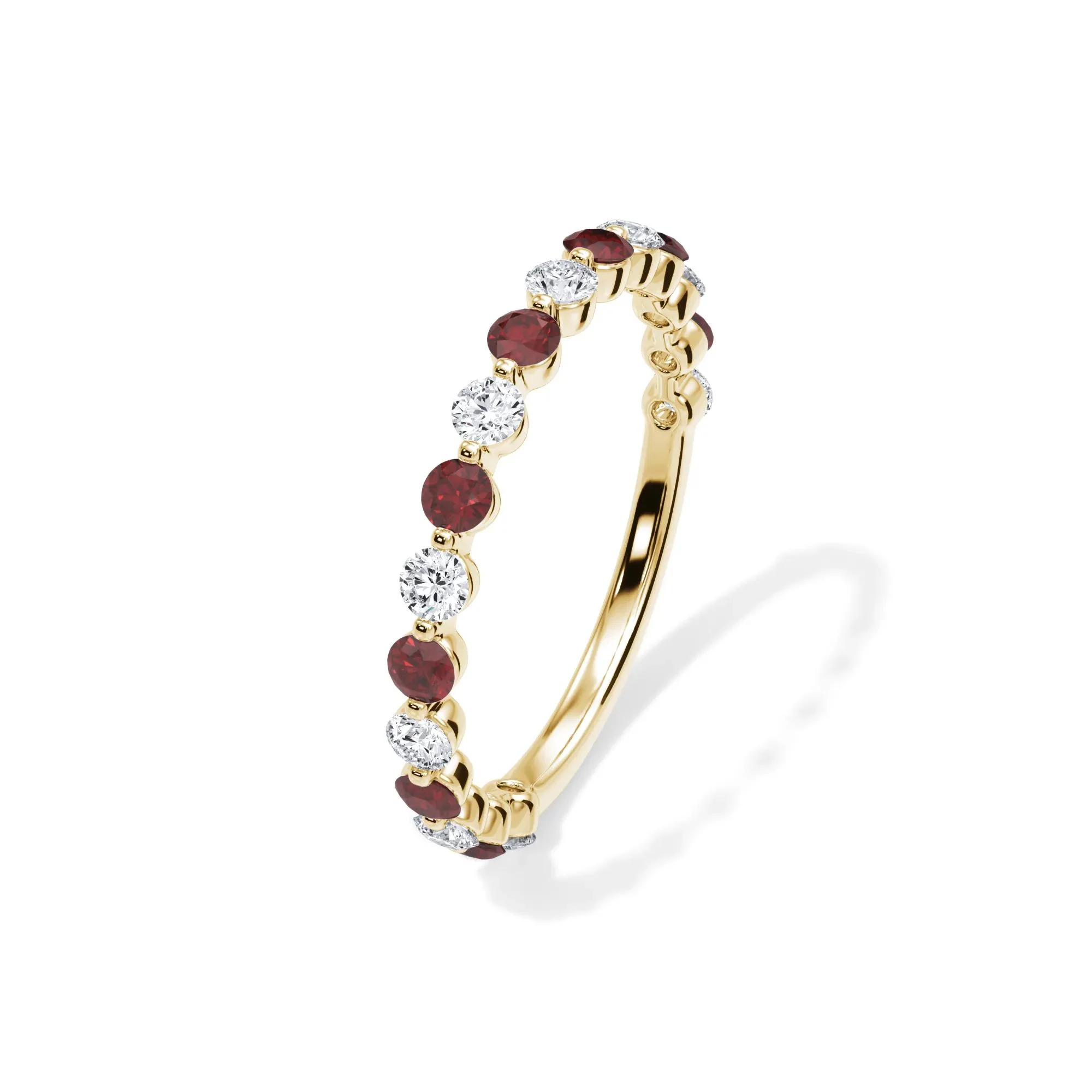 1/3 CT. Tw. Lab Grown Diamond & Lab-Created Ruby Half Eternity Anniversary Band Ring 14K Yellow Gold Size 5 3mm - Image 4