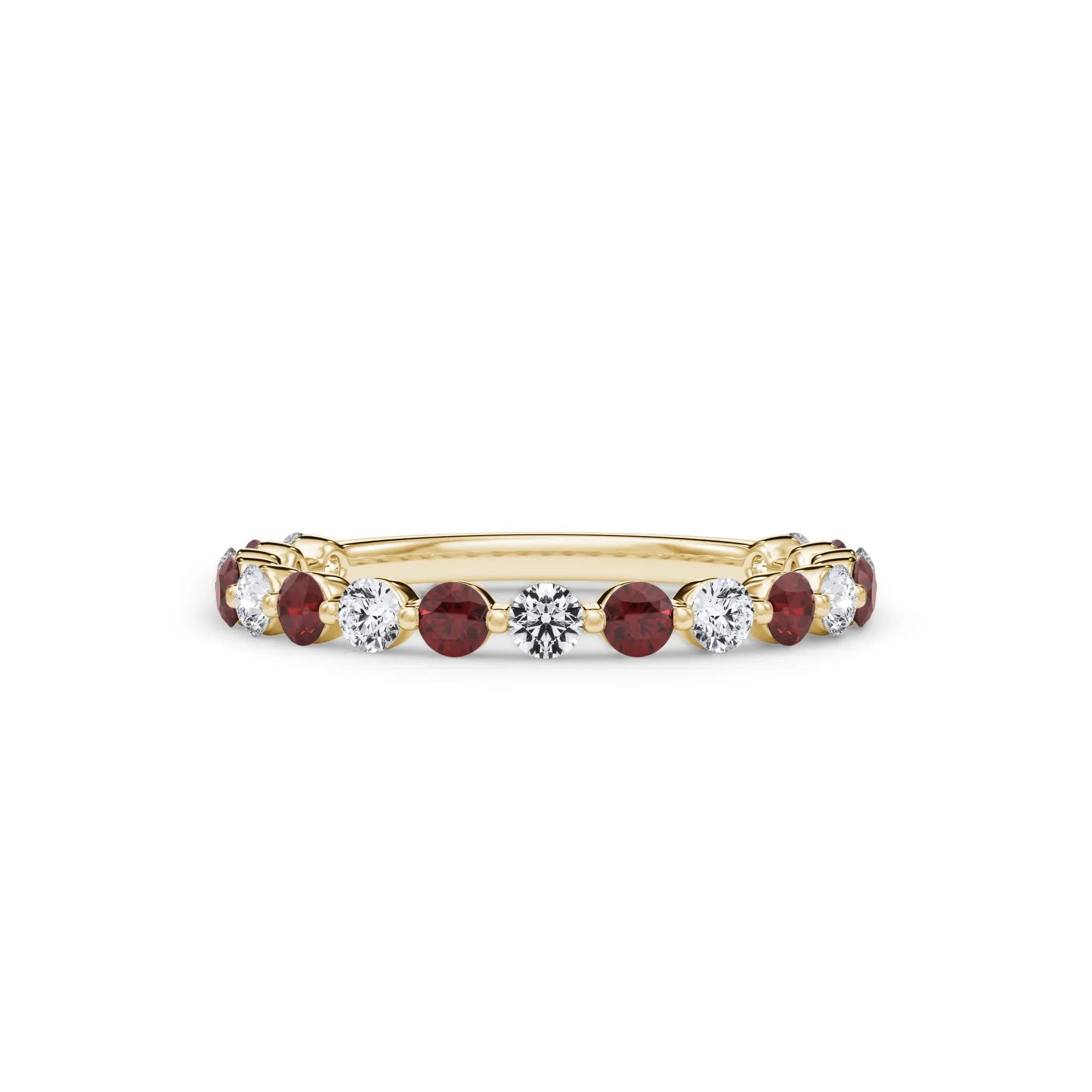 1/3 CT. Tw. Lab Grown Diamond & Lab-Created Ruby Half Eternity Anniversary Band Ring 14K Yellow Gold Size 9 3mm