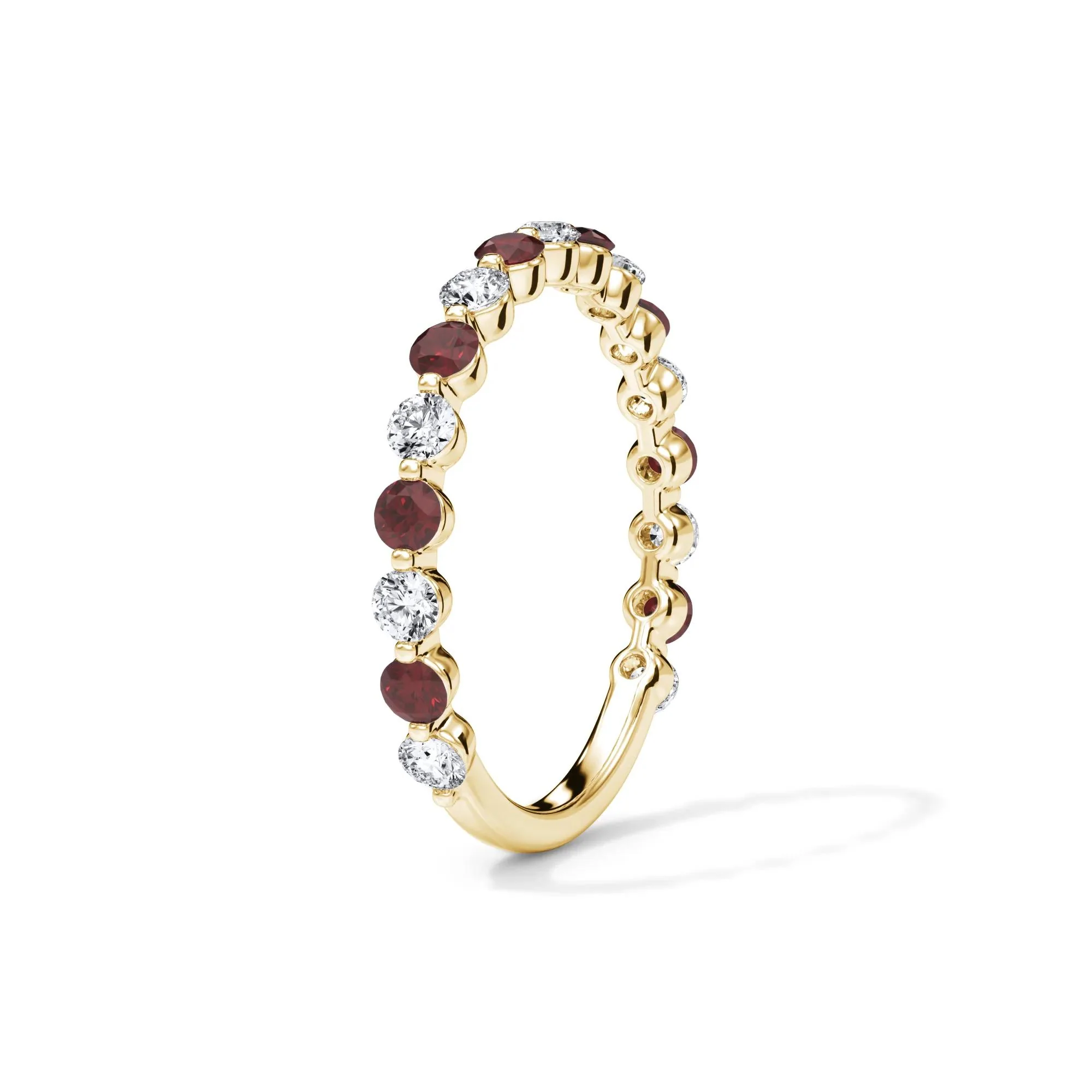 1/3 CT. Tw. Lab Grown Diamond & Lab-Created Ruby Half Eternity Anniversary Band Ring 14K Yellow Gold Size 9 3mm - Image 3
