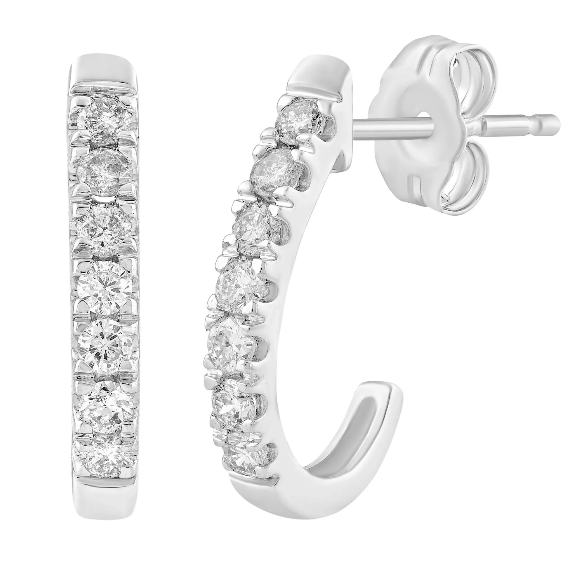 1/2 CT. Tw. Diamond J-Hoop Earrings 10K White Gold Size 3.00mm