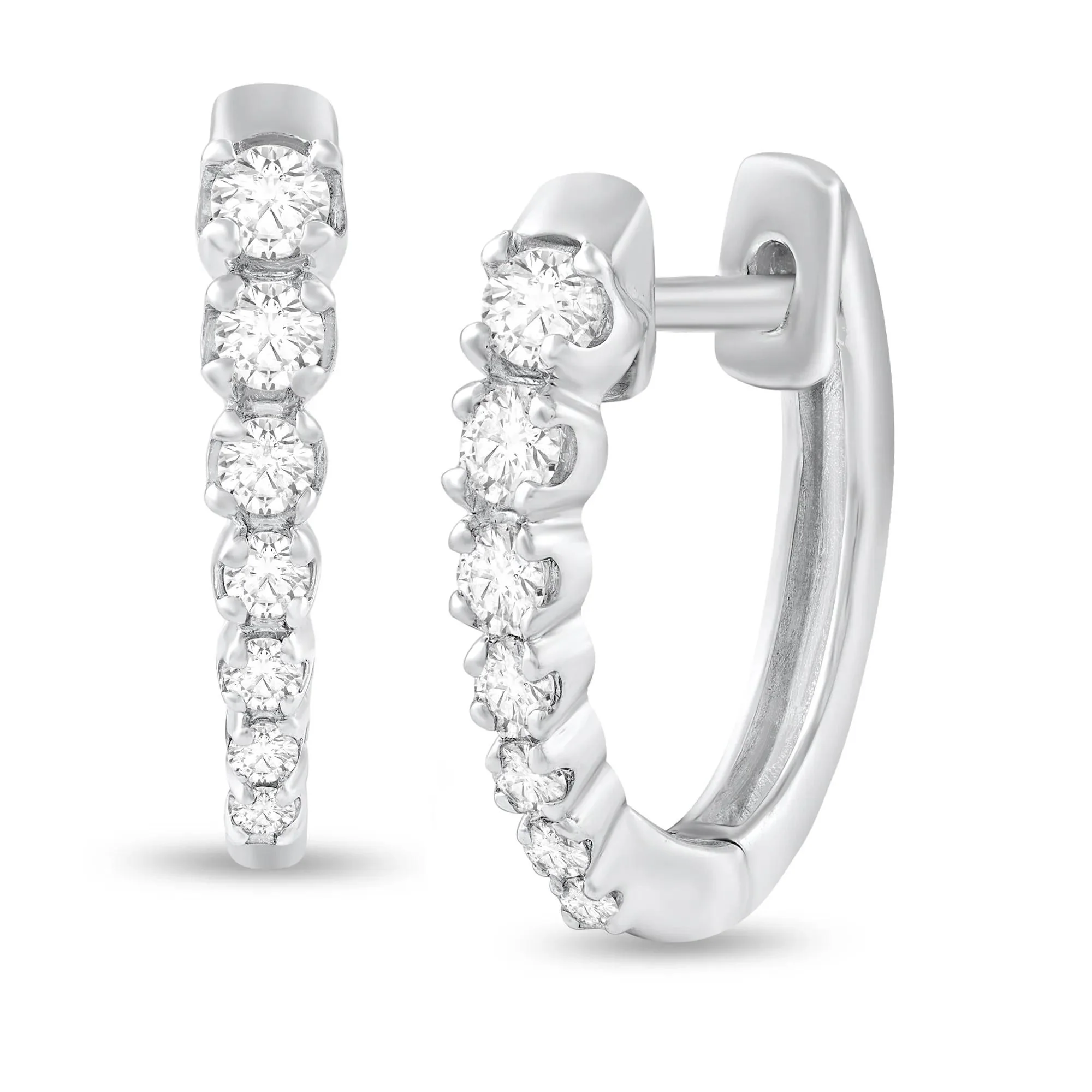 1/4 CT. Tw. Diamond Graduated Hoop Earrings 10K White Gold Size 12.50mm