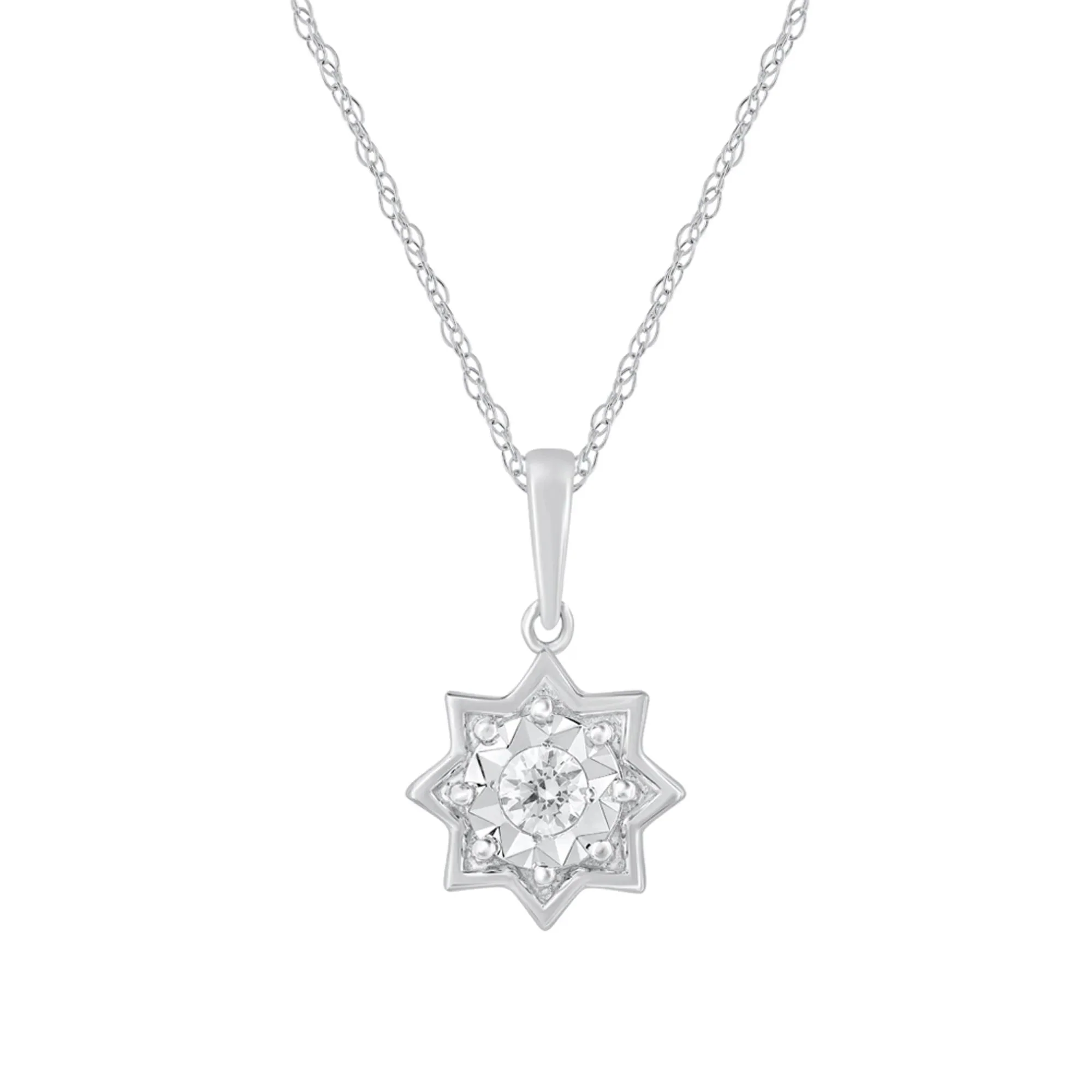 1/8 CT. Tw. Diamond Illusion Plate Star Pendant Necklace 10K White Gold Size 18"