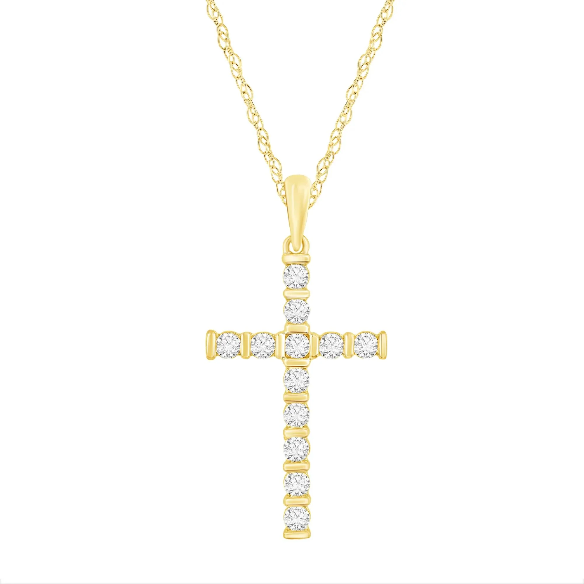 1/2 CT. Tw. Diamond Cross Pendant Necklace 10K Yellow Gold Size 18"