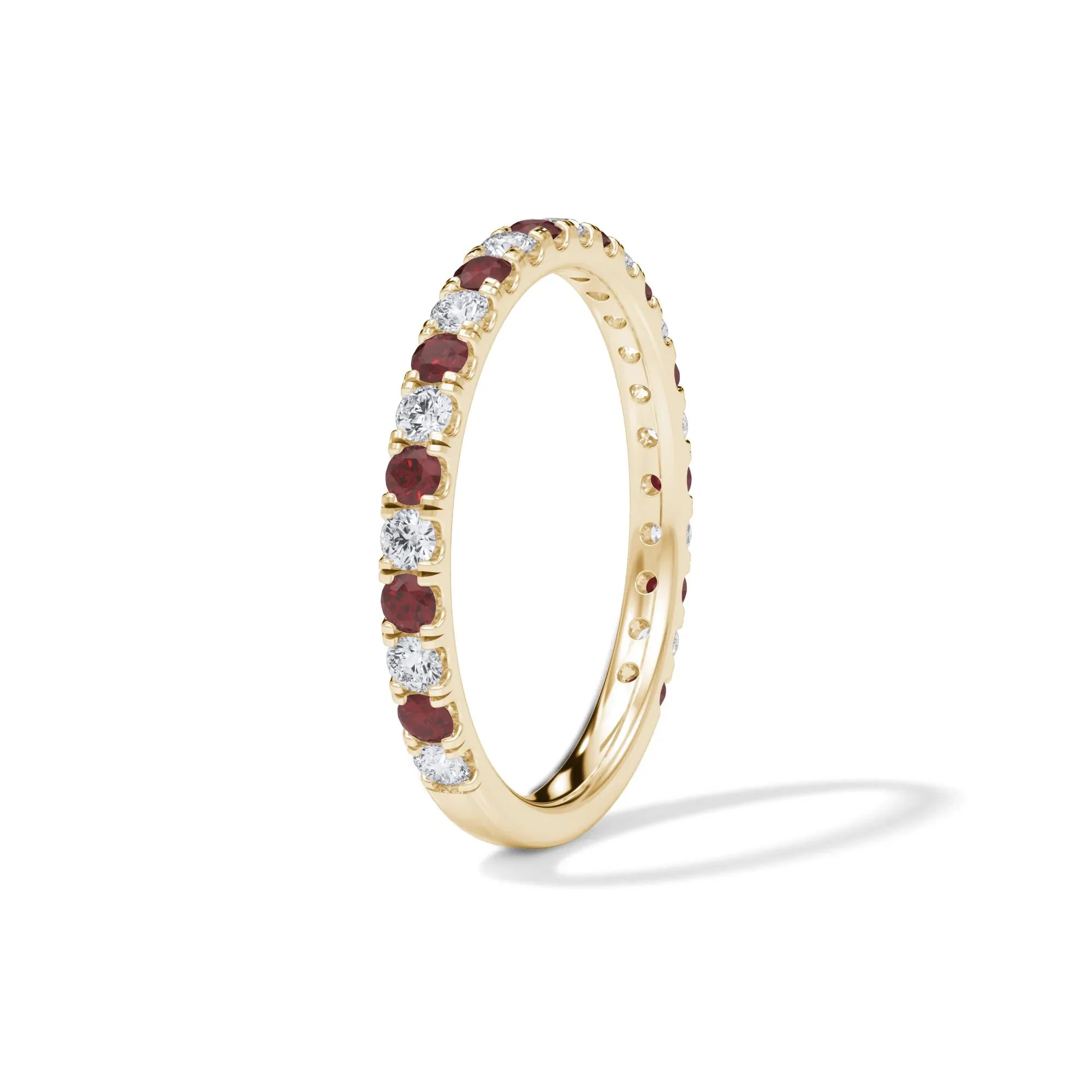 1/3 CT. Tw. Lab Grown Diamond & Lab-Created Ruby Anniversary Band Ring 14K Yellow Gold Size 6.5 3mm - Image 3