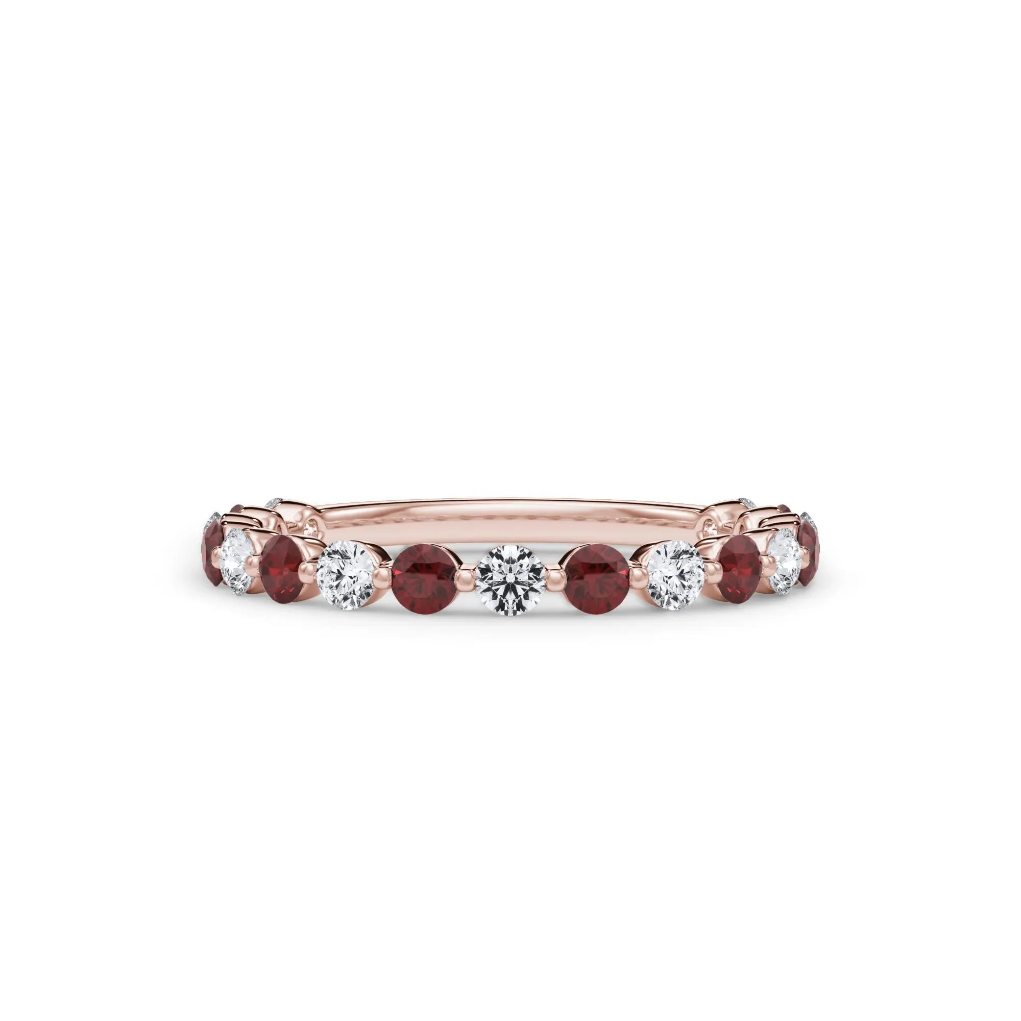 1/3 CT. Tw. Lab Grown Diamond & Lab-Created Ruby Half Eternity Anniversary Band Ring 14K Rose Gold Size 5 3mm