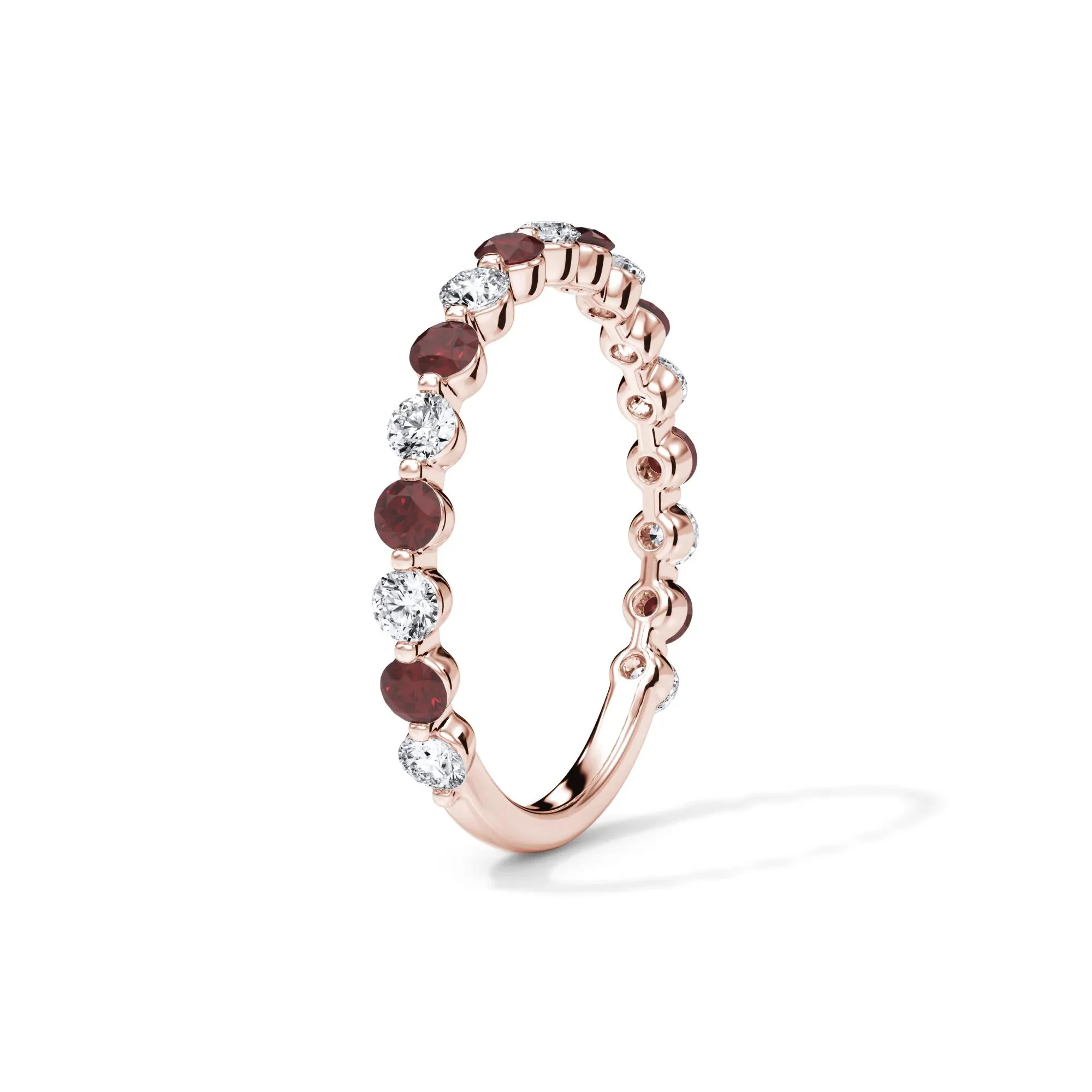1/3 CT. Tw. Lab Grown Diamond & Lab-Created Ruby Half Eternity Anniversary Band Ring 14K Rose Gold Size 5.5 3mm - Image 3