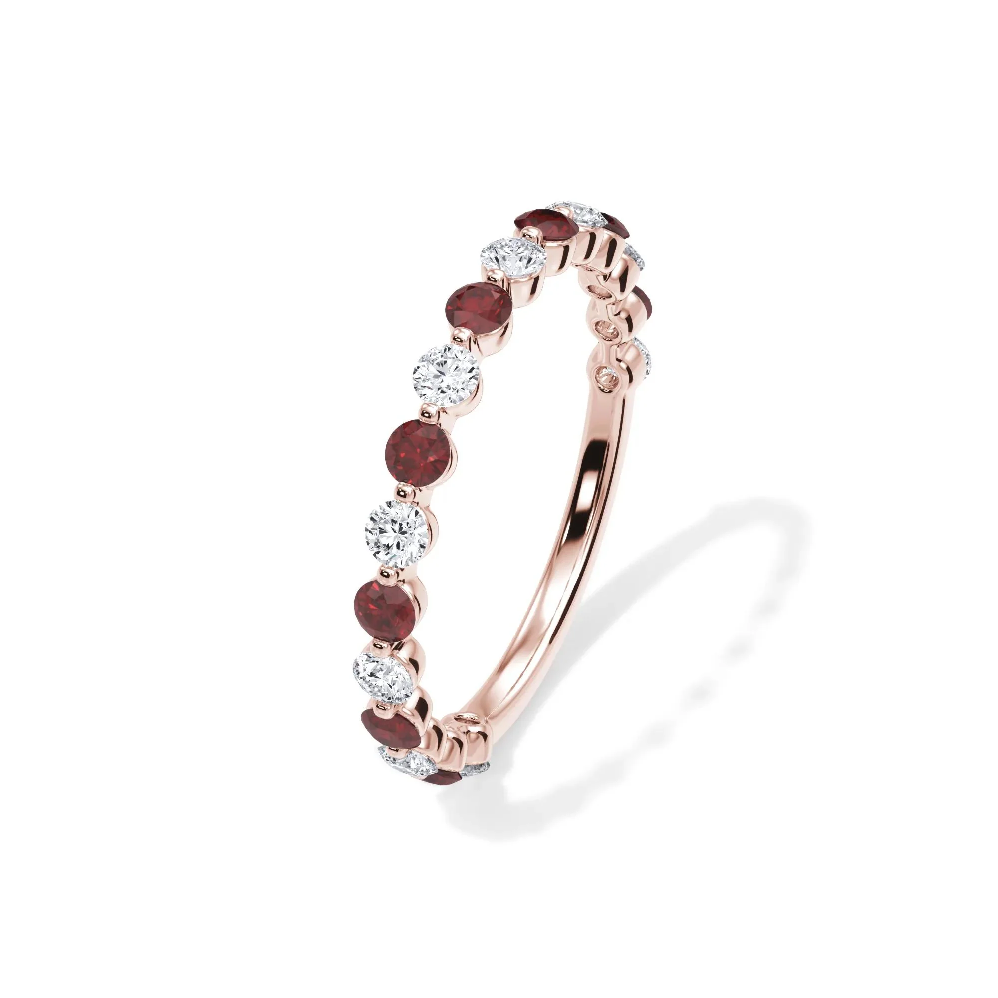 1/3 CT. Tw. Lab Grown Diamond & Lab-Created Ruby Half Eternity Anniversary Band Ring 14K Rose Gold Size 5.5 3mm - Image 4