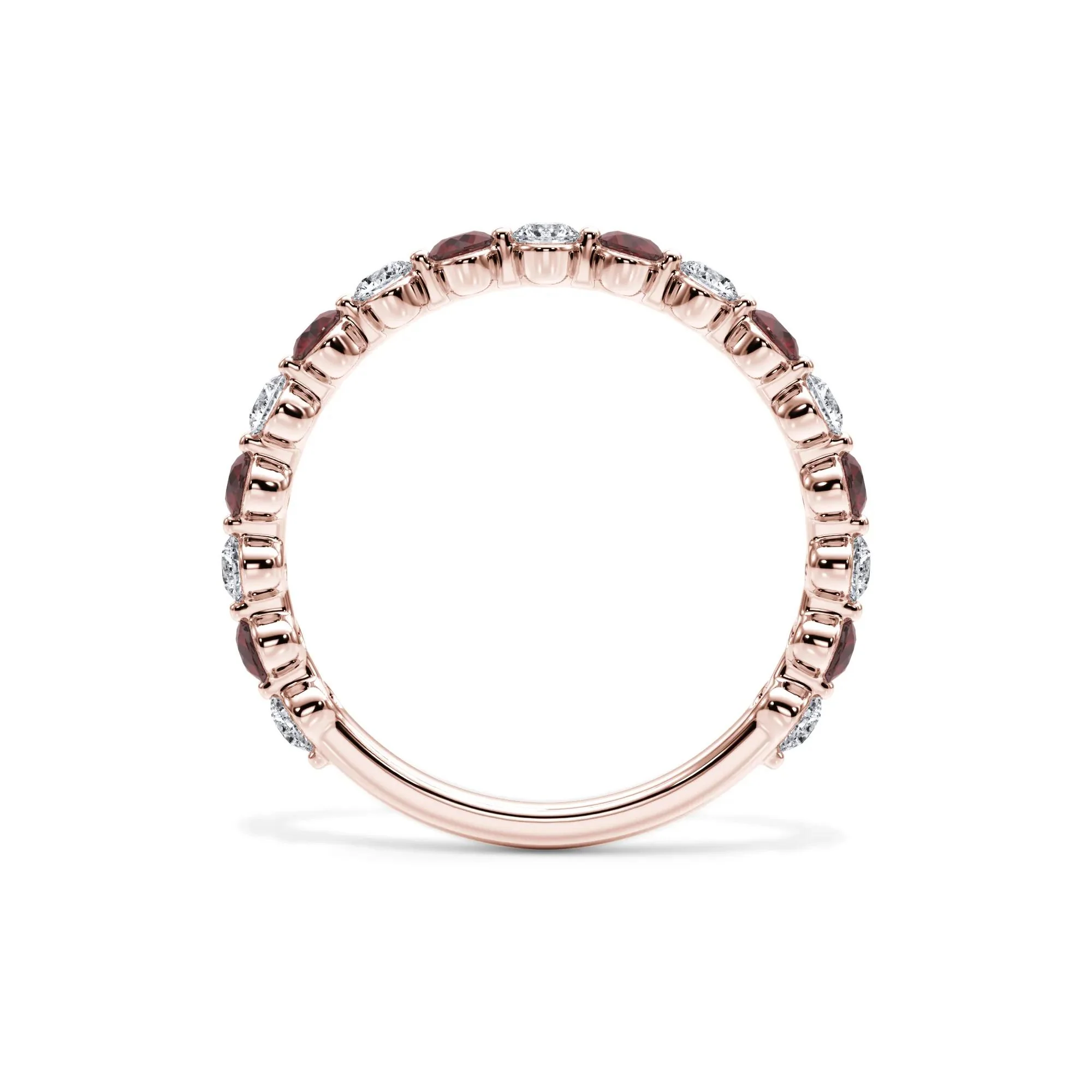 1/3 CT. Tw. Lab Grown Diamond & Lab-Created Ruby Half Eternity Anniversary Band Ring 14K Rose Gold Size 7 3mm - Image 2