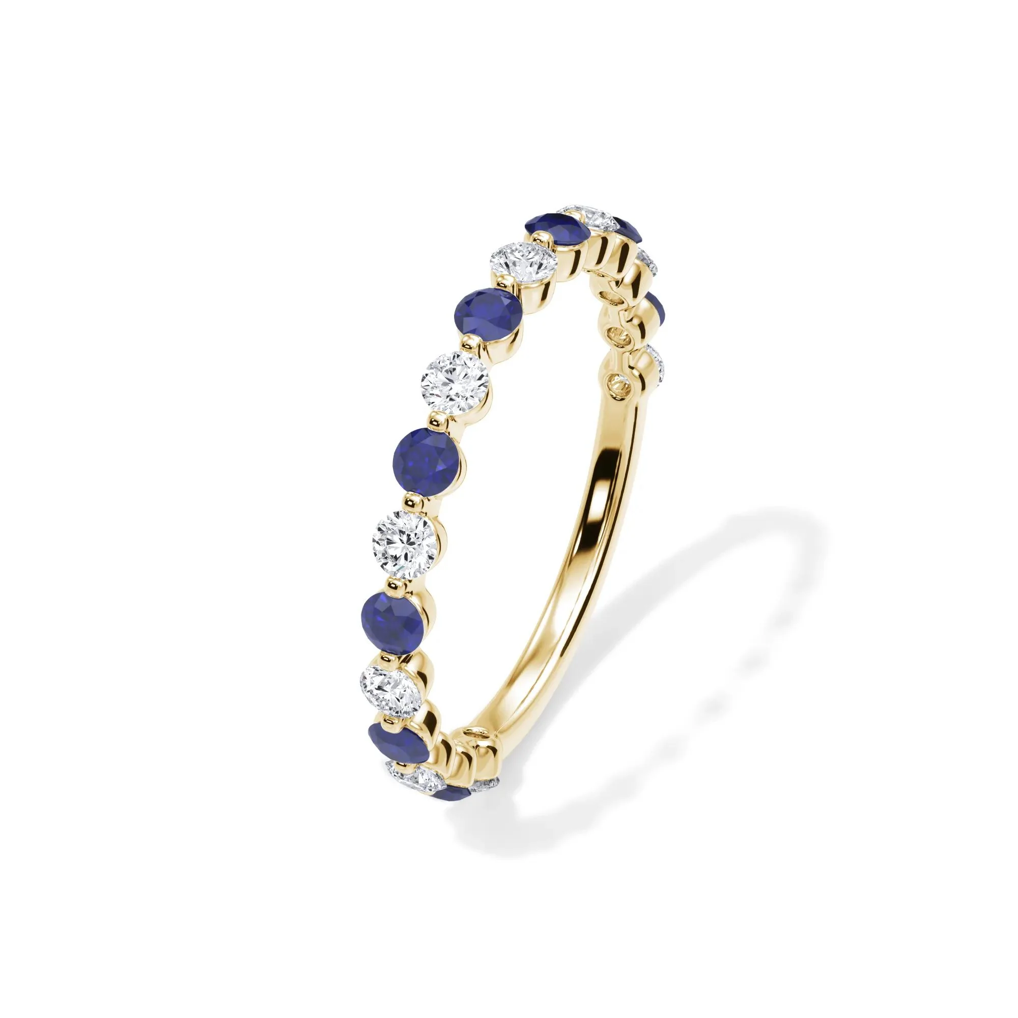 1/3 CT. Tw. Lab Grown Diamond & Lab-Created Sapphire Half Eternity Anniversary Band Ring 14K Yellow Gold Size 5.5 3mm - Image 4