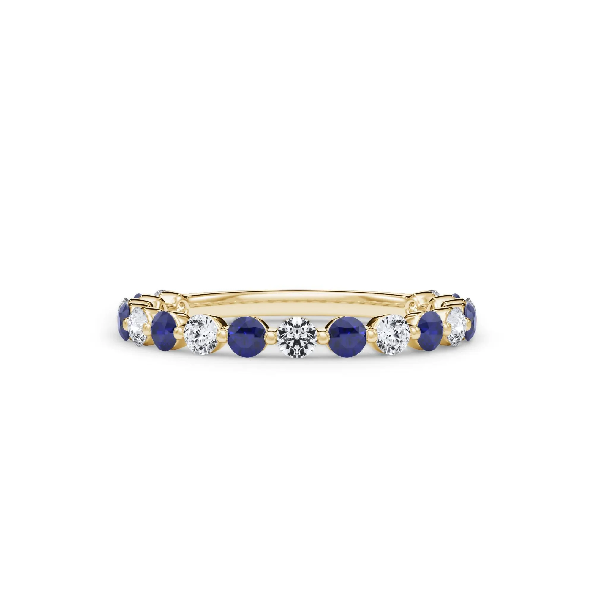 1/3 CT. Tw. Lab Grown Diamond & Lab-Created Sapphire Half Eternity Anniversary Band Ring 14K Yellow Gold Size 8 3mm