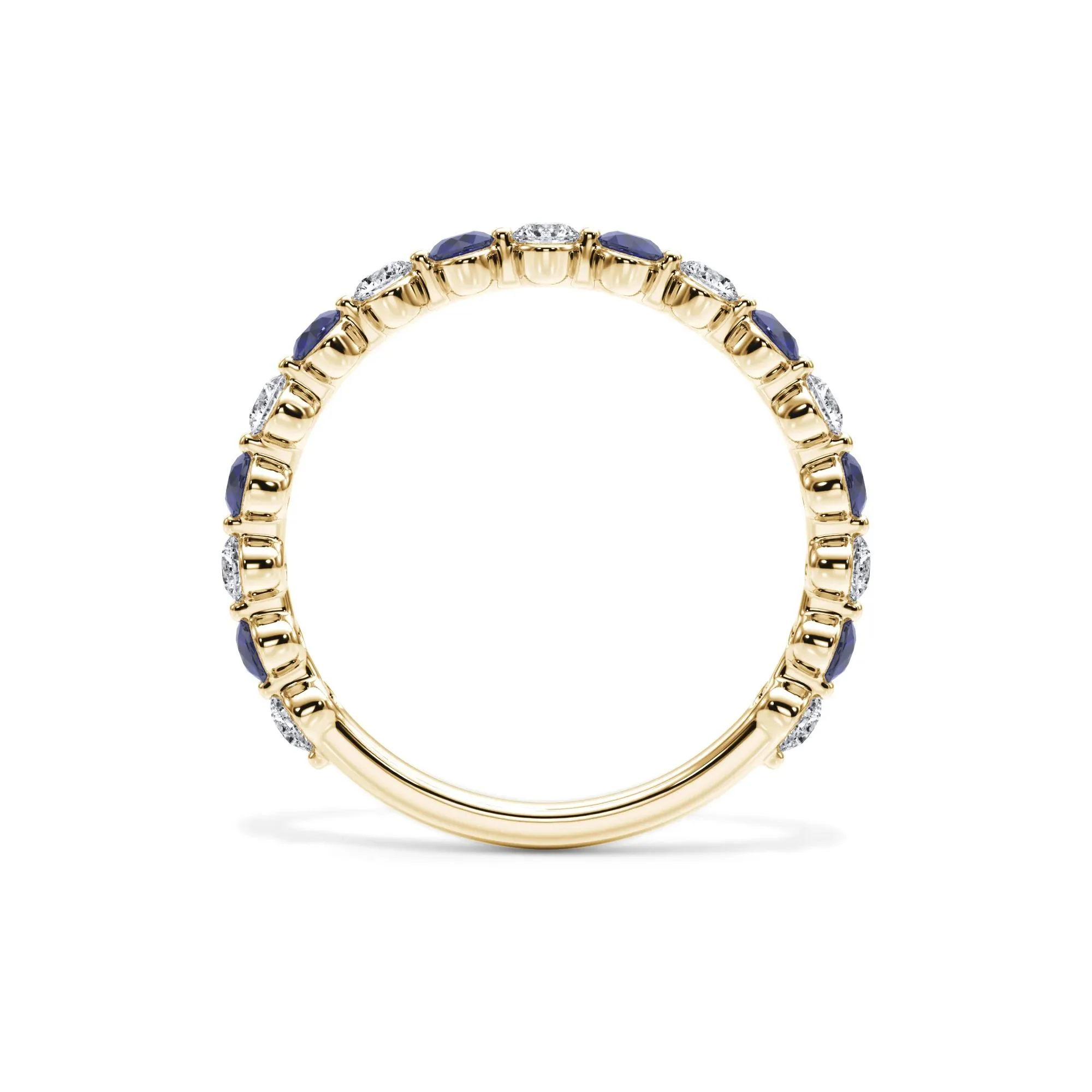 1/3 CT. Tw. Lab Grown Diamond & Lab-Created Sapphire Half Eternity Anniversary Band Ring 14K Yellow Gold Size 9 3mm - Image 2