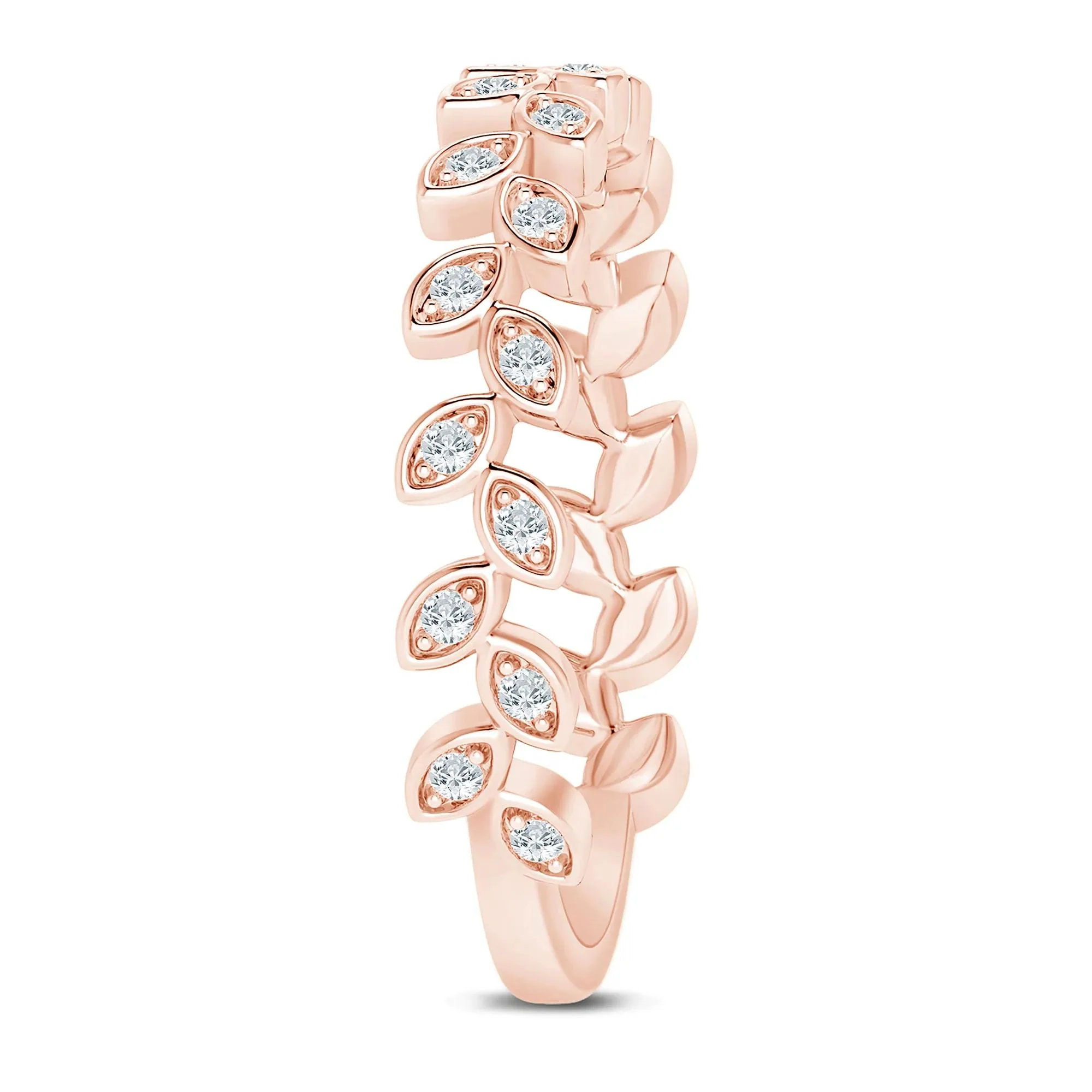 1/7 CT. Tw. Lab Grown Diamond Floral Stack Anniversary Band Ring 10K Rose Gold Size 6.5 1mm - Image 3