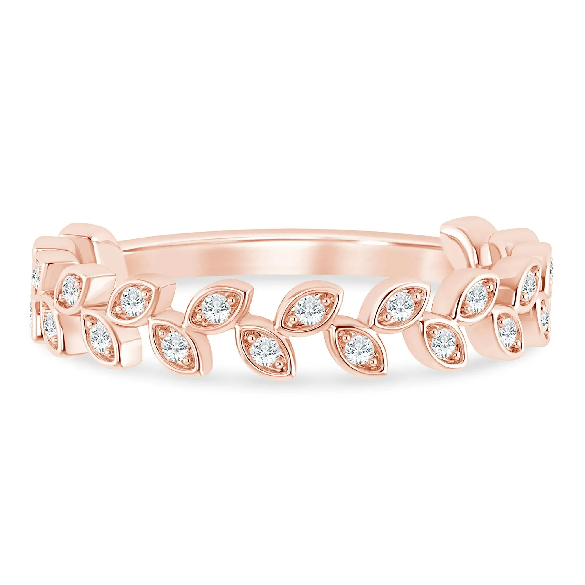 1/7 CT. Tw. Lab Grown Diamond Floral Stack Anniversary Band Ring 10K Rose Gold Size 7 1mm
