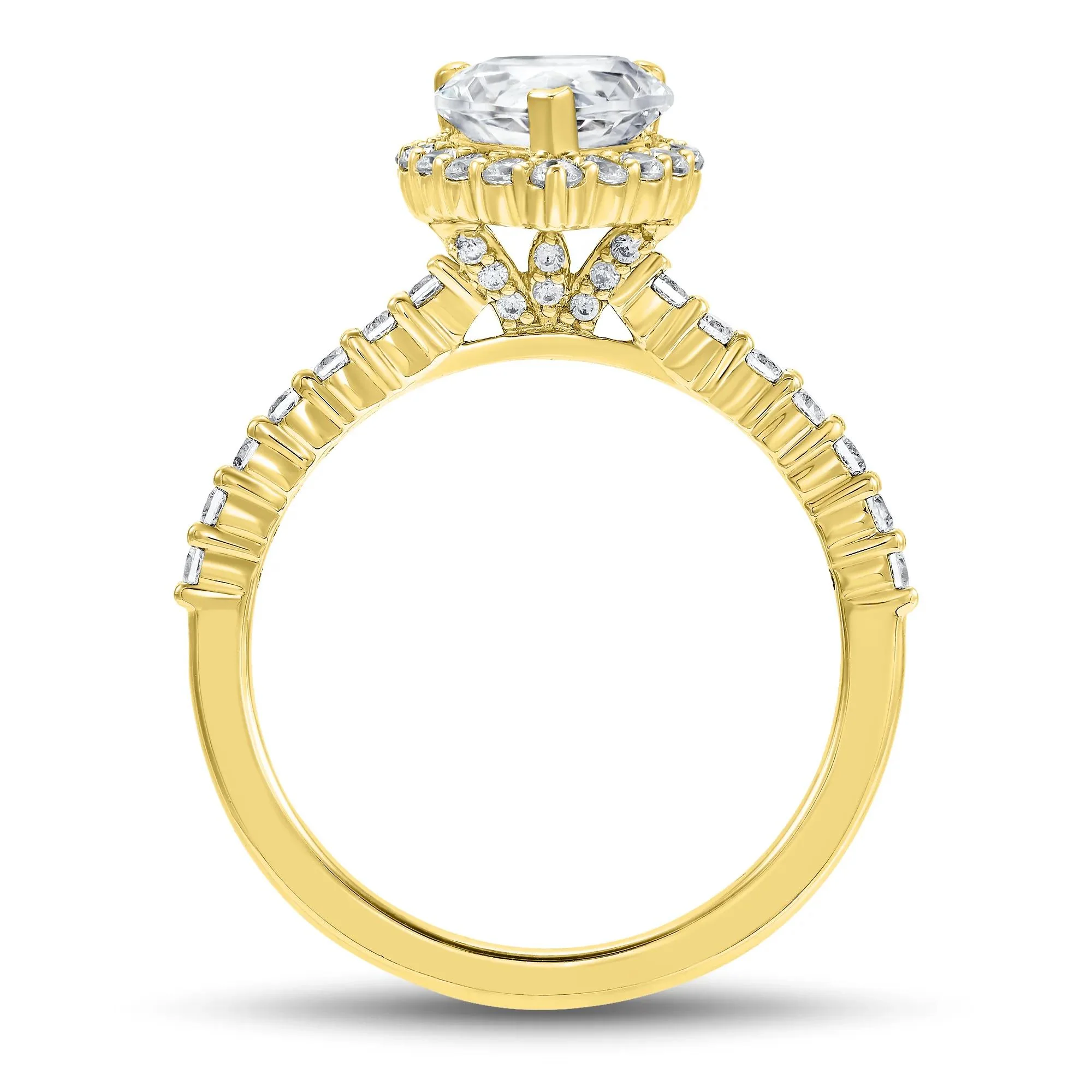 1 3/4 CT. Tw. Lab Grown Diamond Pear-Shaped Halo Engagement Ring 14K Yellow Gold Size 6 1mm - Image 2