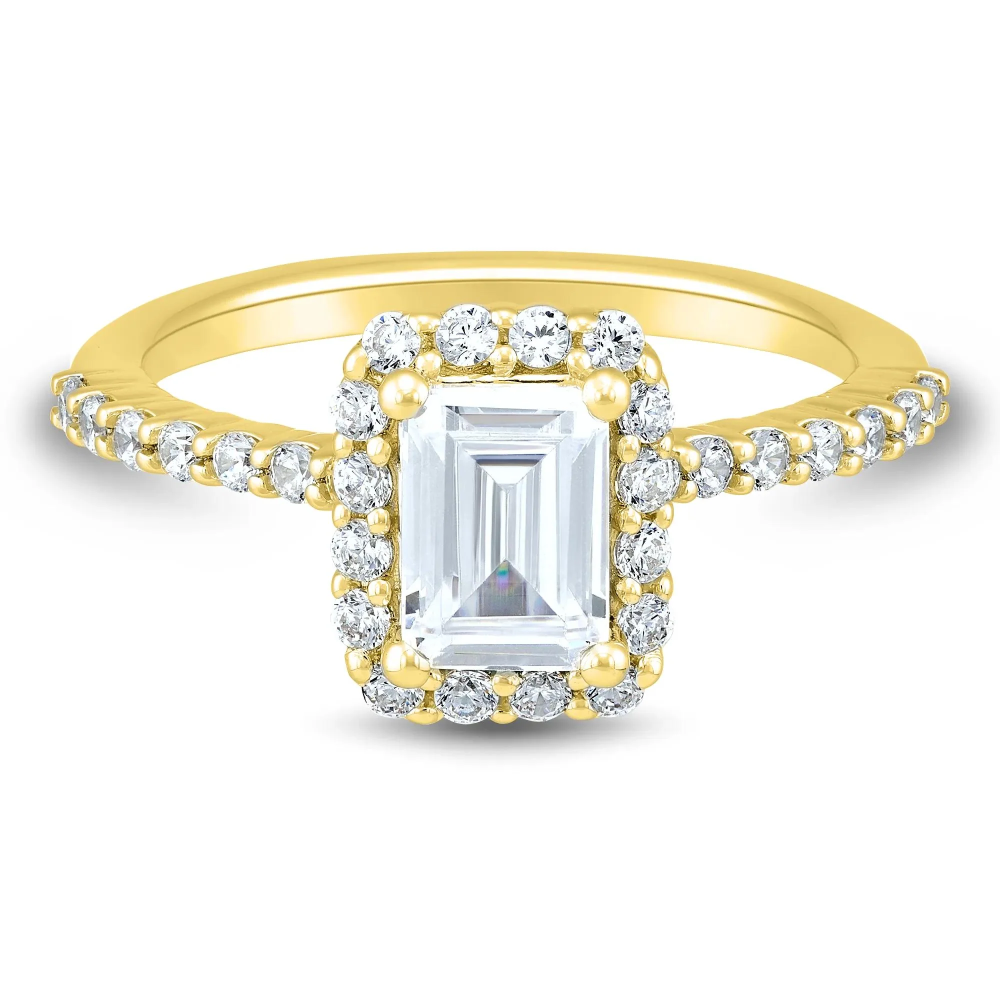 1 3/4 CT. Tw. Lab Grown Diamond Emerald-Cut Halo Engagement Ring 14K Yellow Gold Size 7 1mm