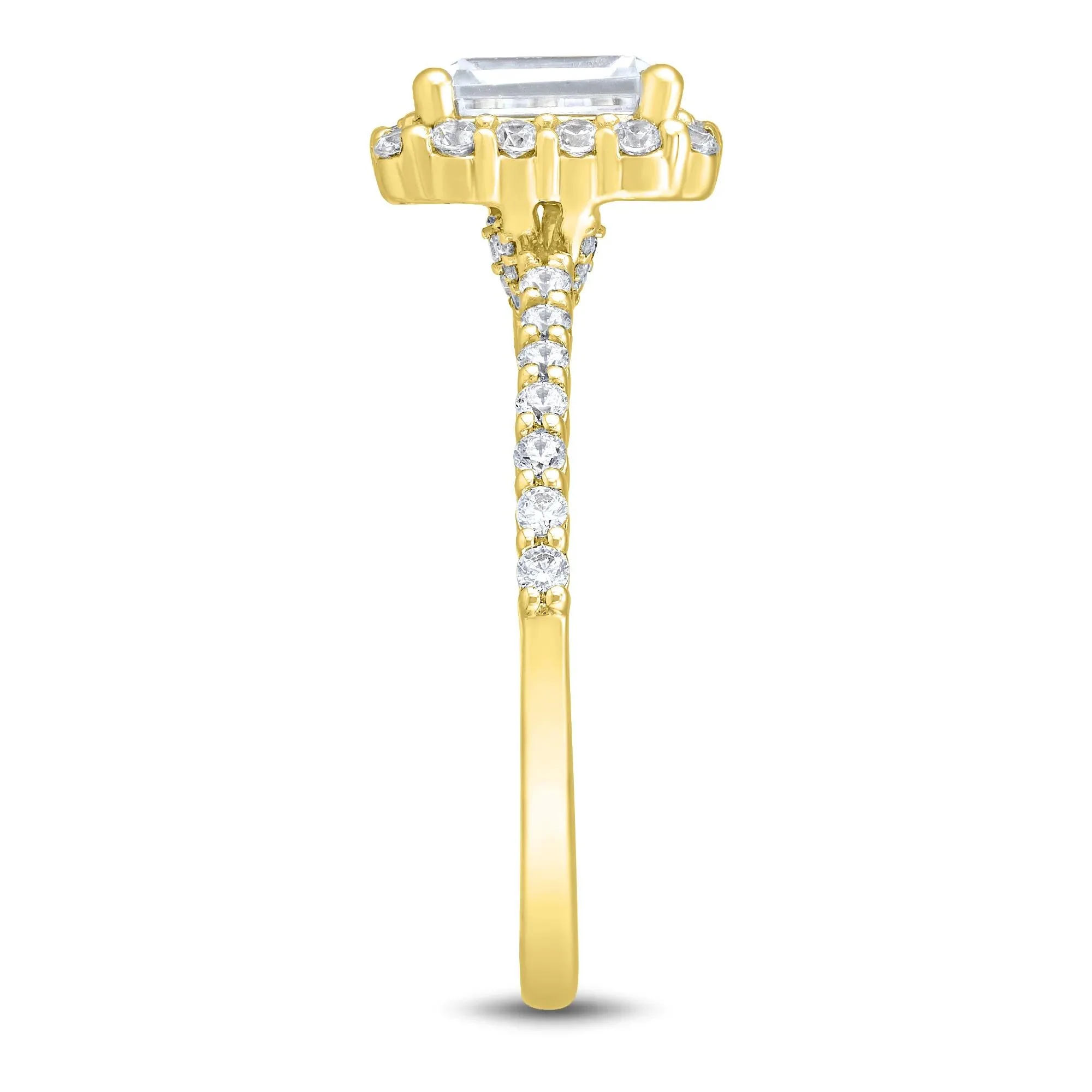 1 3/4 CT. Tw. Lab Grown Diamond Emerald-Cut Halo Engagement Ring 14K Yellow Gold Size 7 1mm - Image 2