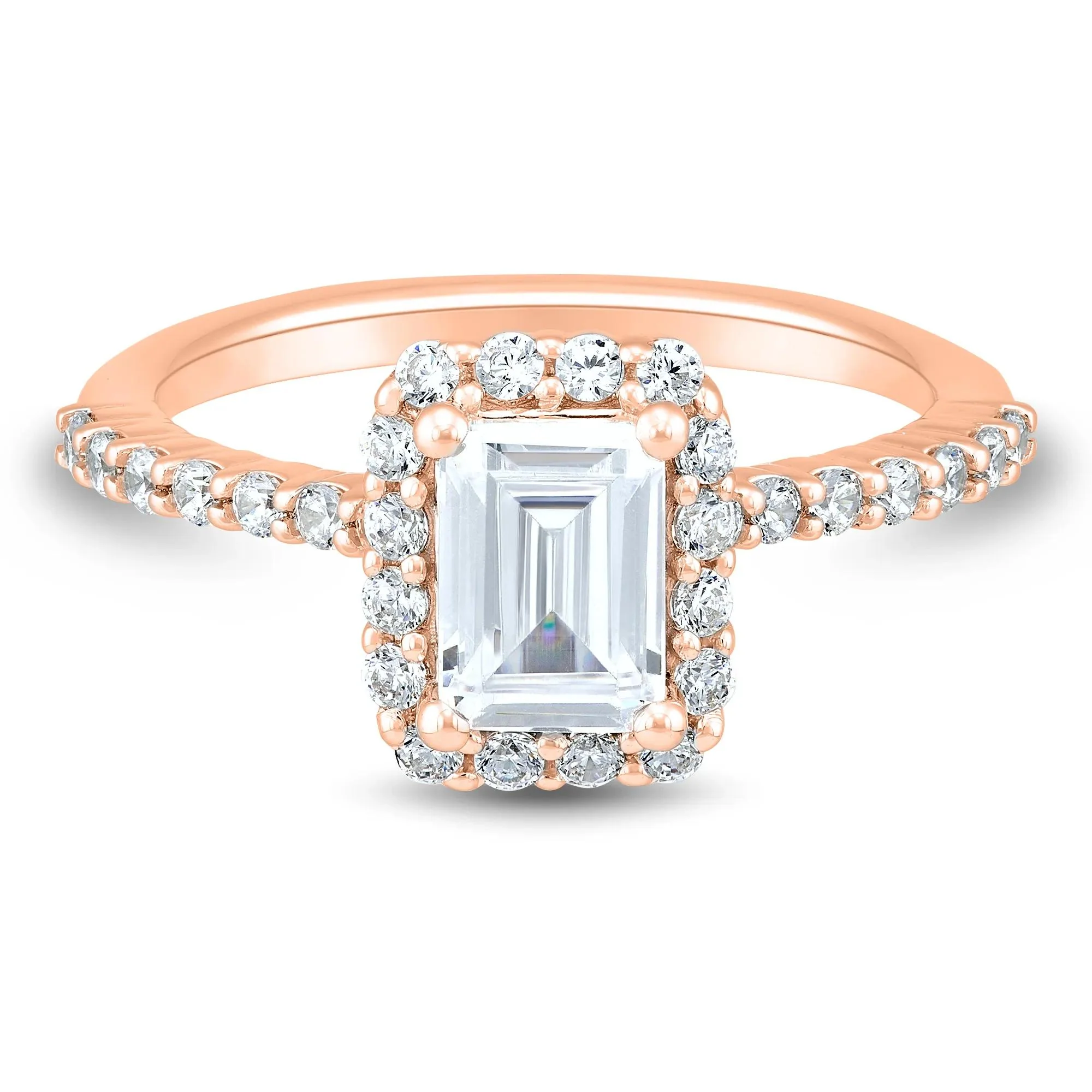 1 3/4 CT. Tw. Lab Grown Diamond Emerald-Cut Halo Engagement Ring 14K Rose Gold Size 6.5 1mm