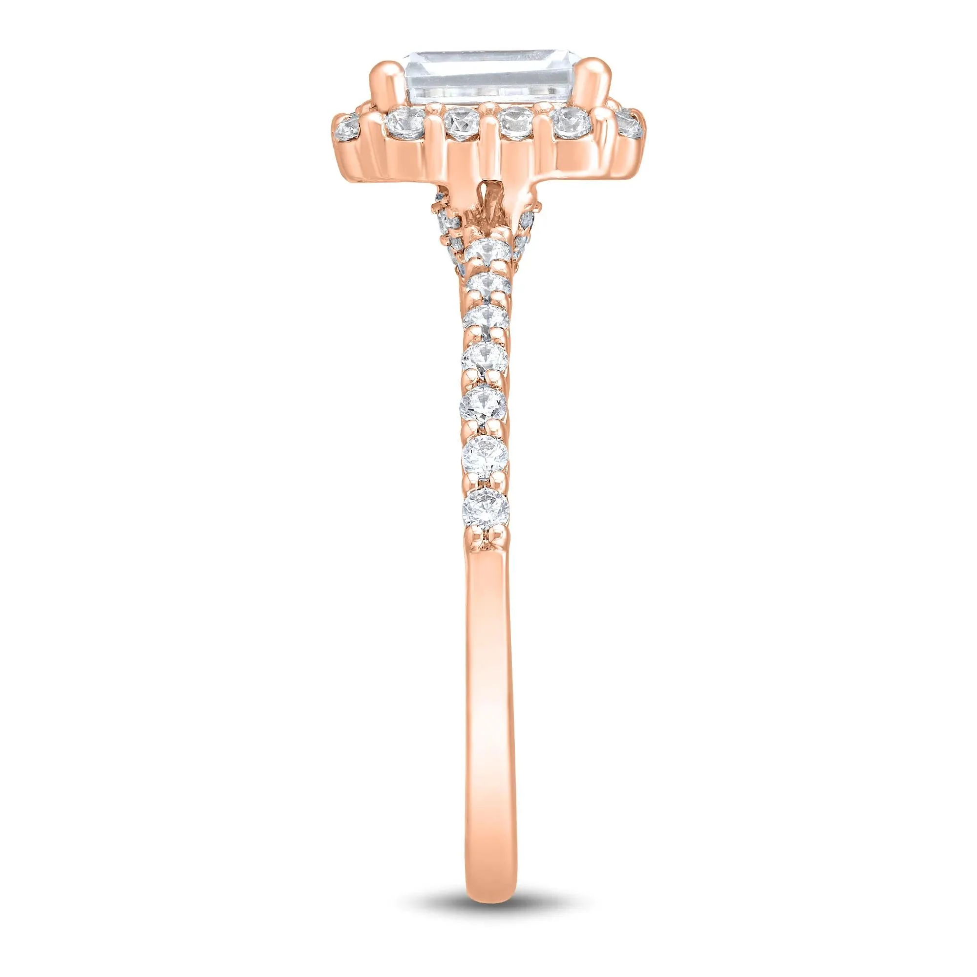 1 3/4 CT. Tw. Lab Grown Diamond Emerald-Cut Halo Engagement Ring 14K Rose Gold Size 8.5 1mm - Image 3