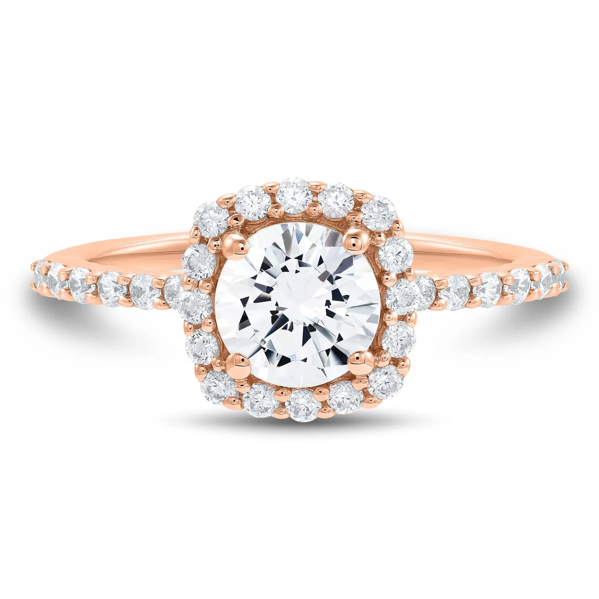 1 3/4 CT. Tw. Lab Grown Diamond Cushion Halo Engagement Ring 14K Rose Gold Size 8.5 1mm