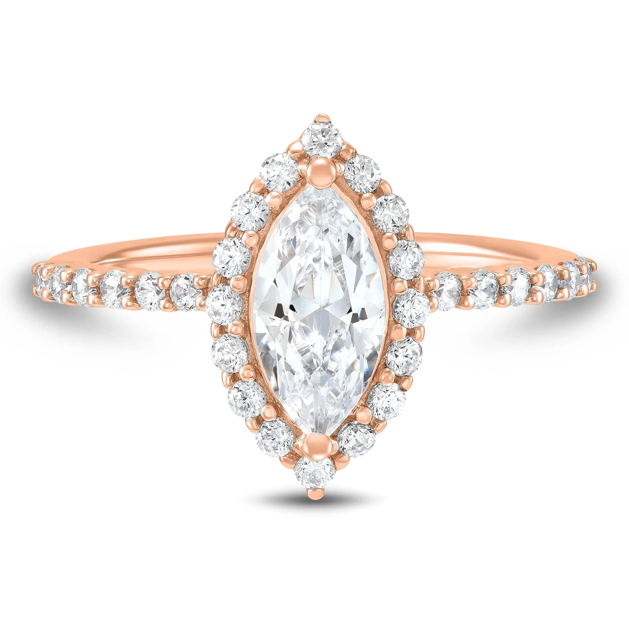 1 3/4 CT. Tw. Lab Grown Diamond Marquise Halo Engagement Ring 14K Rose Gold Size 6.5 1mm
