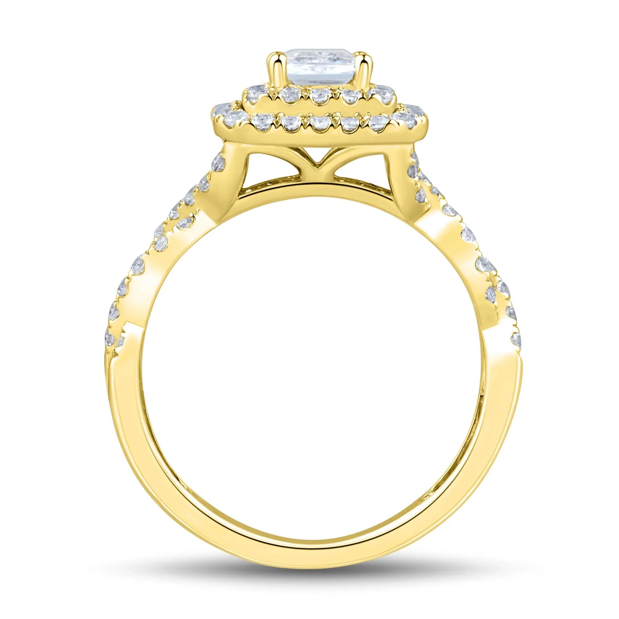 1/2 CT. Tw. Lab Grown Diamond Emerald-Cut Halo Engagement Ring 14K Yellow Gold Size 5.5 1.5mm - Image 2